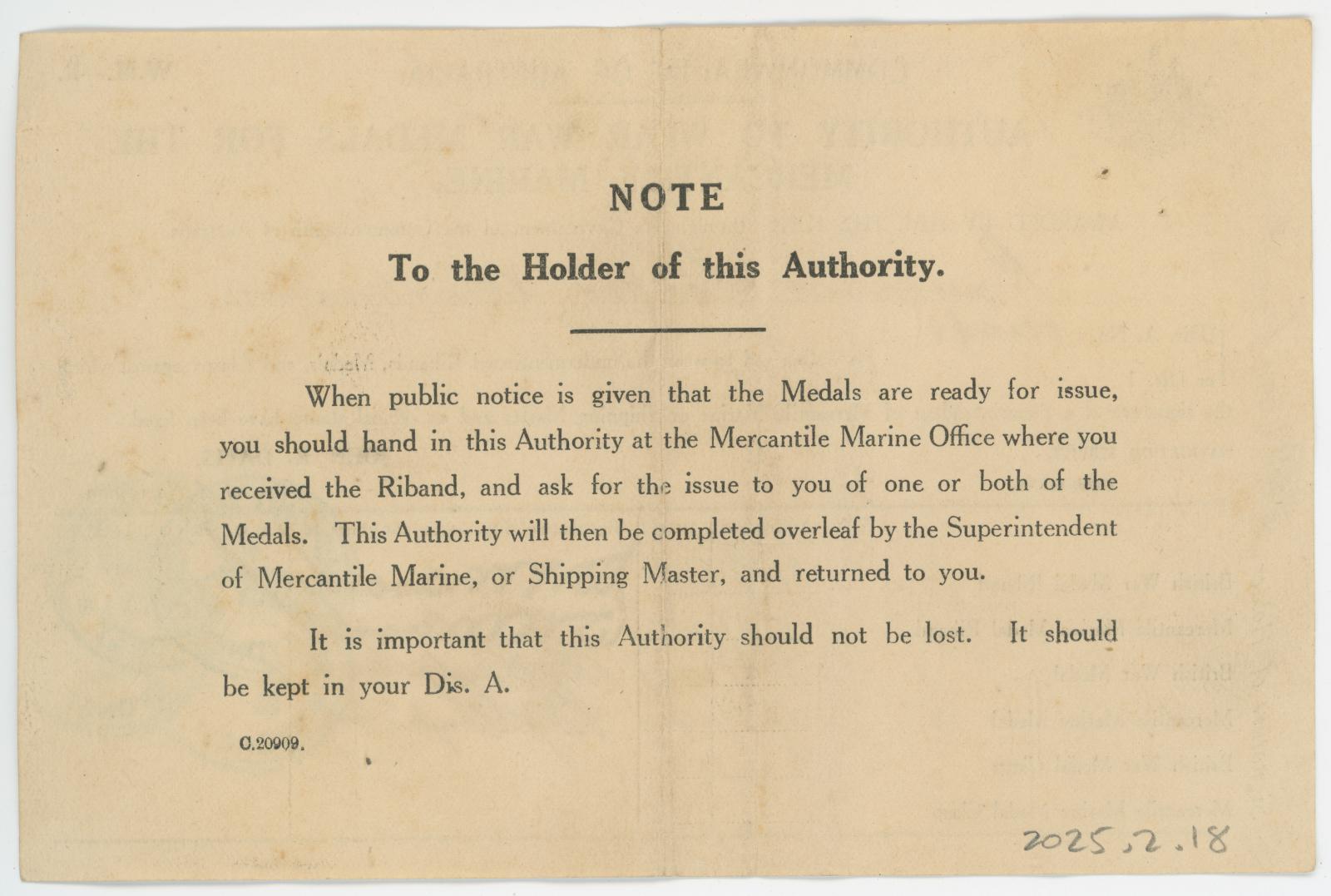 Rear view of certificate