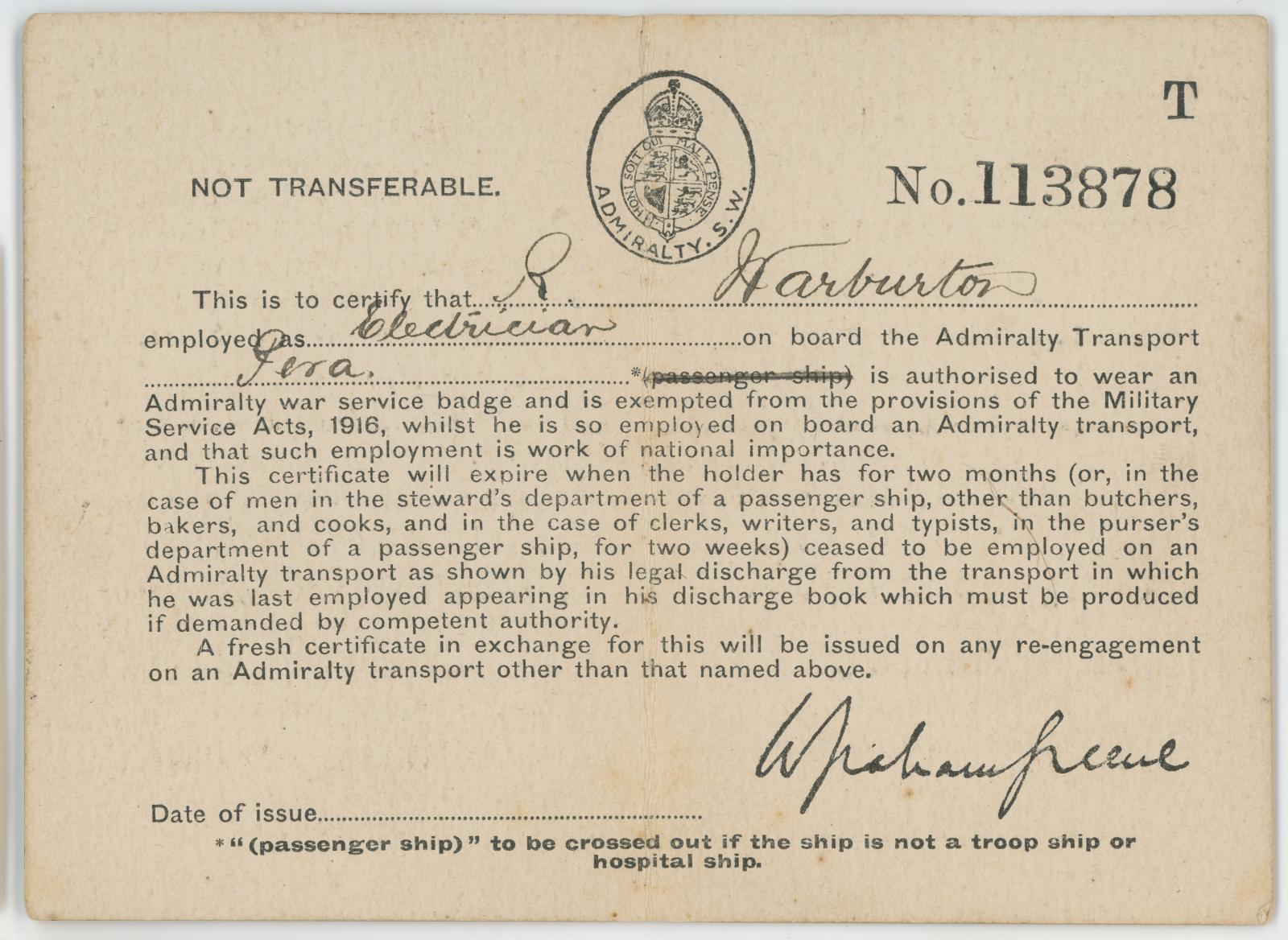 Front View of Transport Certificate