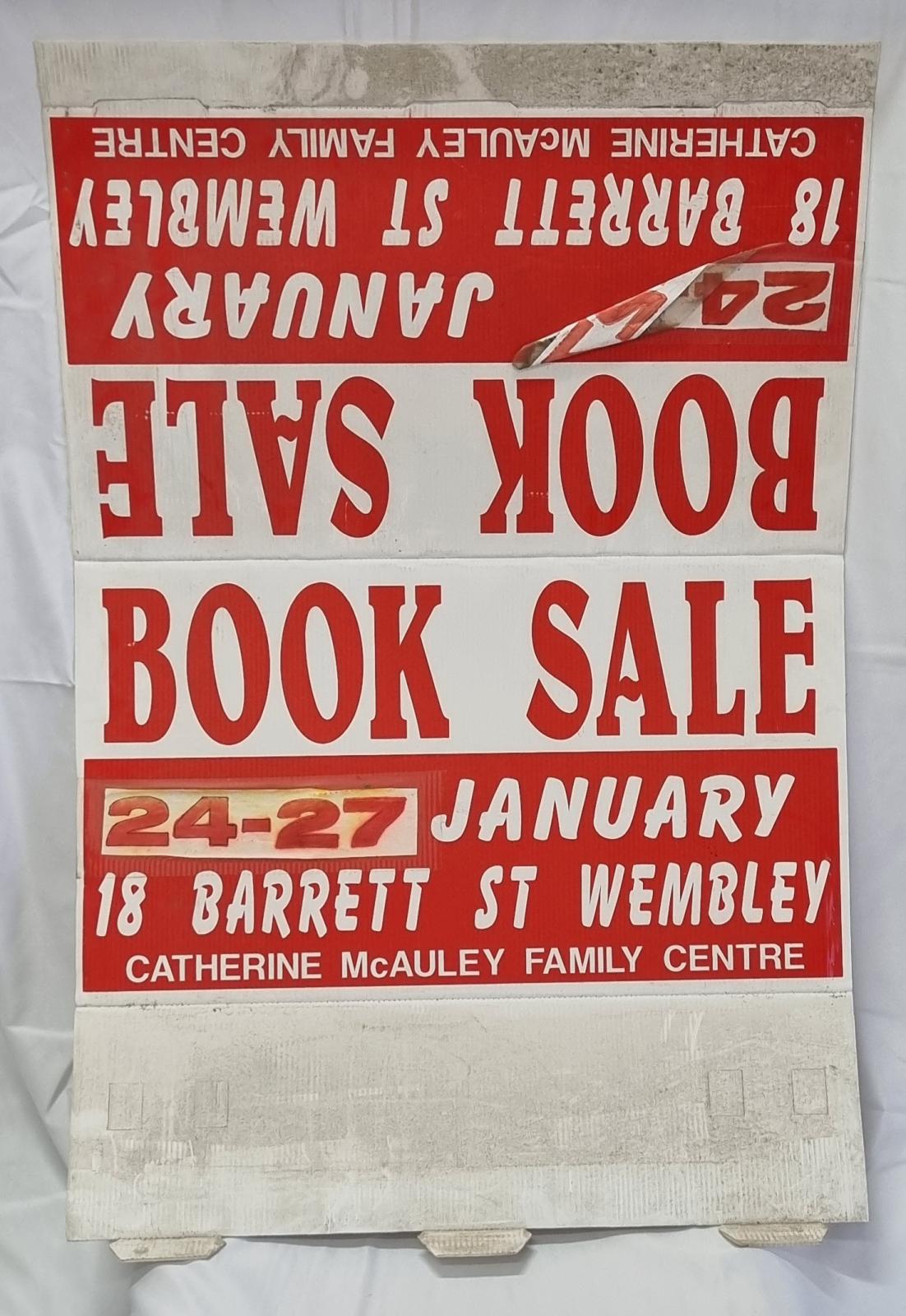 25-214 MercyCare Book sale foldable sign front-side image with background. 