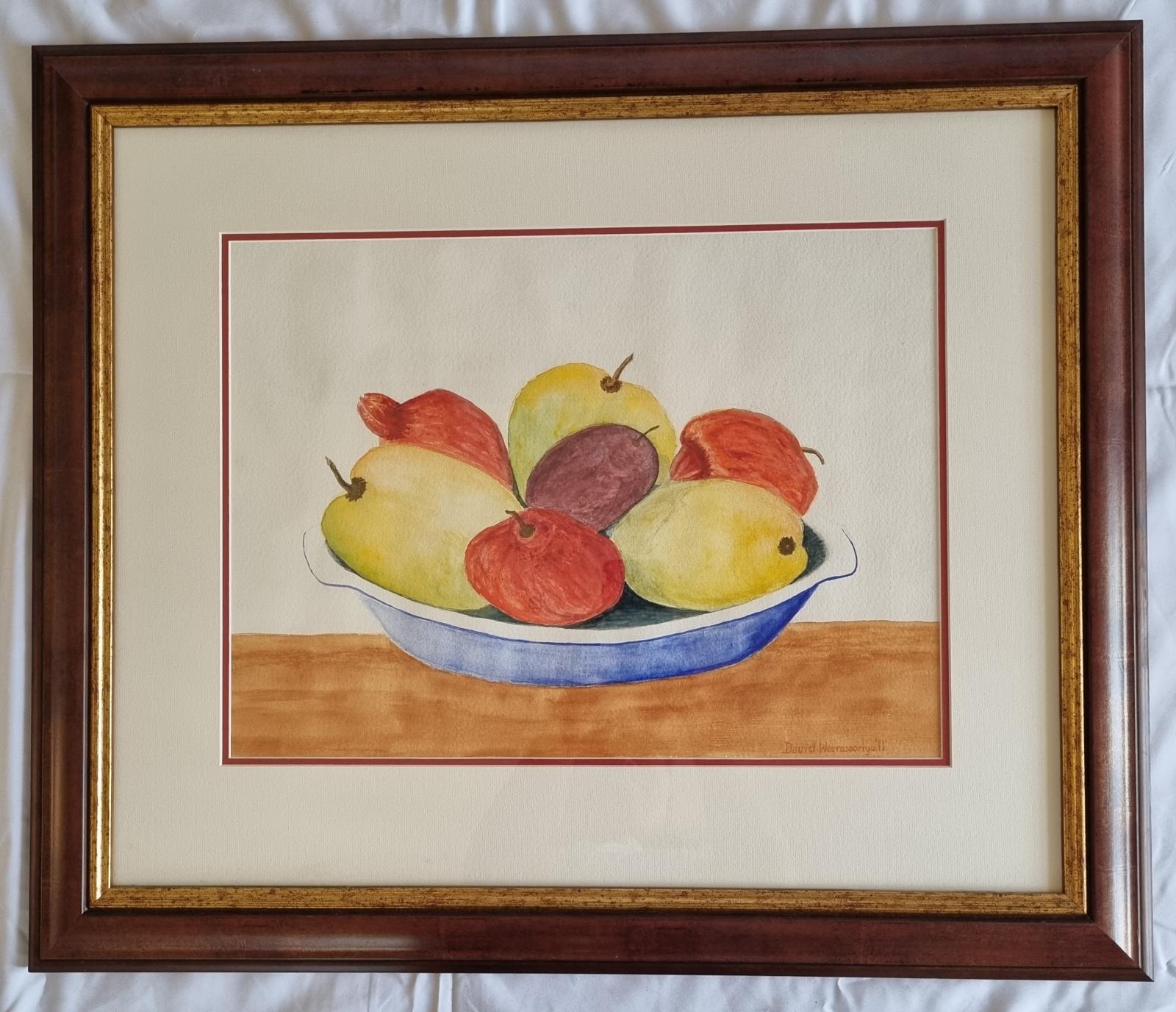 25-218 Large Square Painting of Fruit Bowl  front-side image with background.
