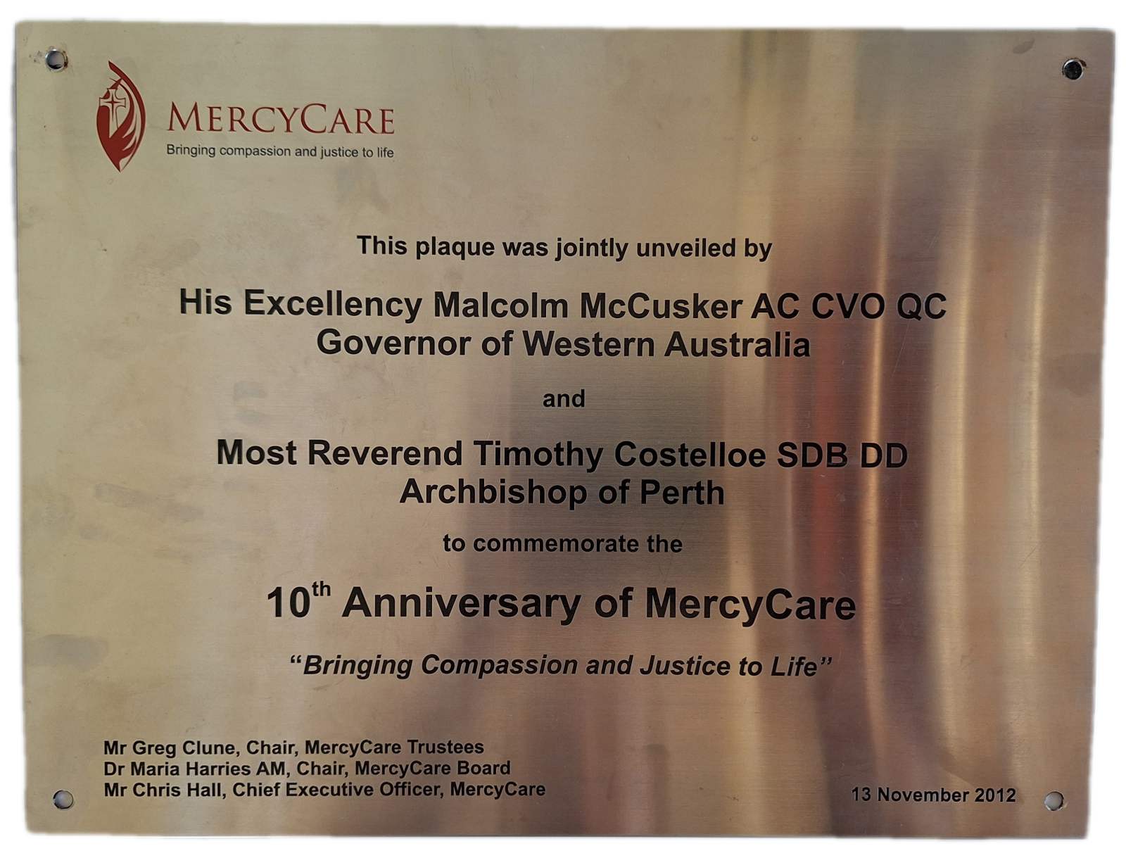 25-237 Metal Plaque Commemorating 10th Anniversary of MercyCare image without background 