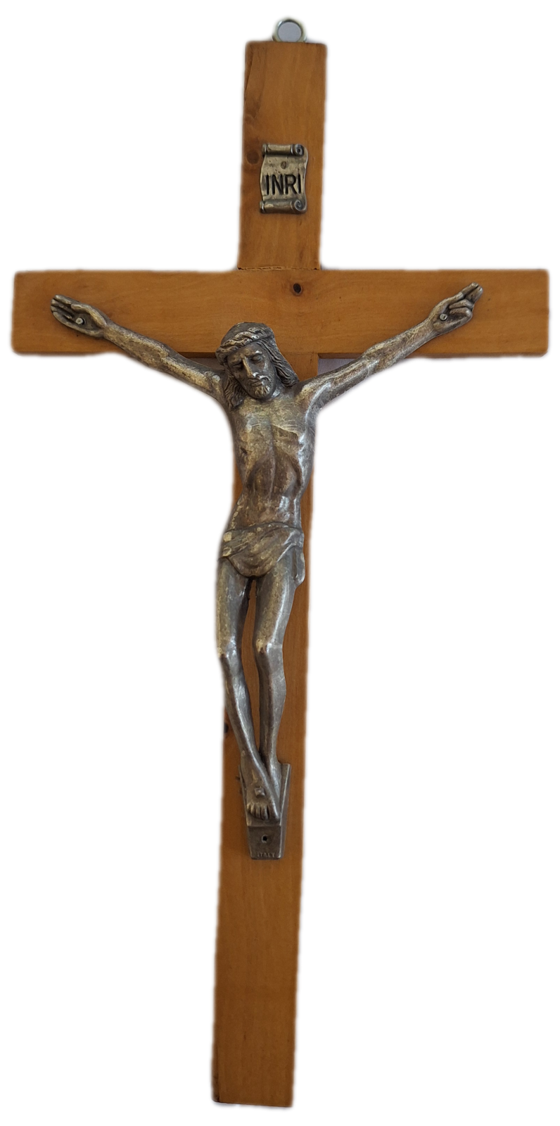 25-238 Wooden Crucifix with a Metal Jesus image without background 