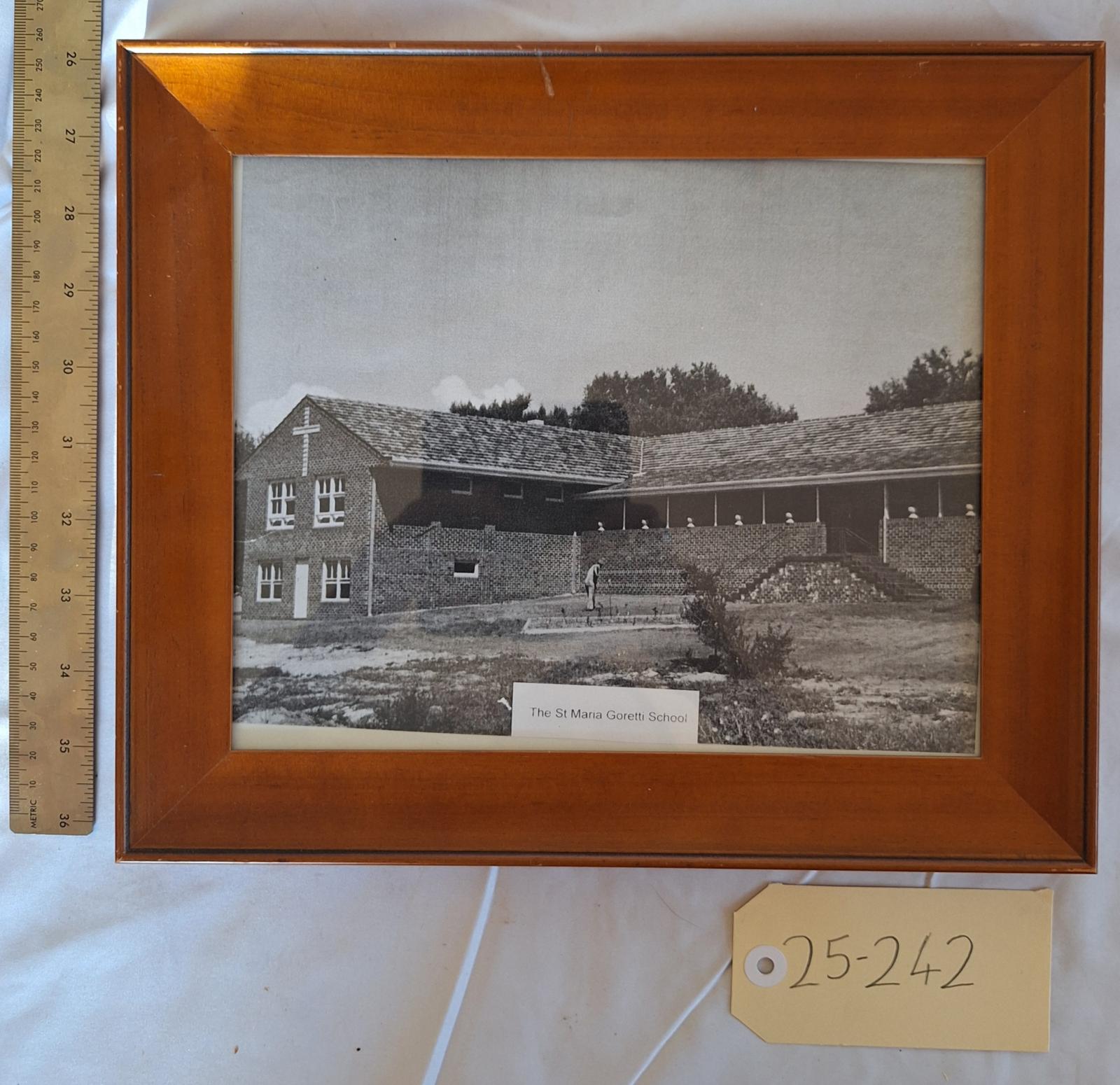 25-242 Black and White Photo of the St Maria Goretti School image with background, scale and tag 