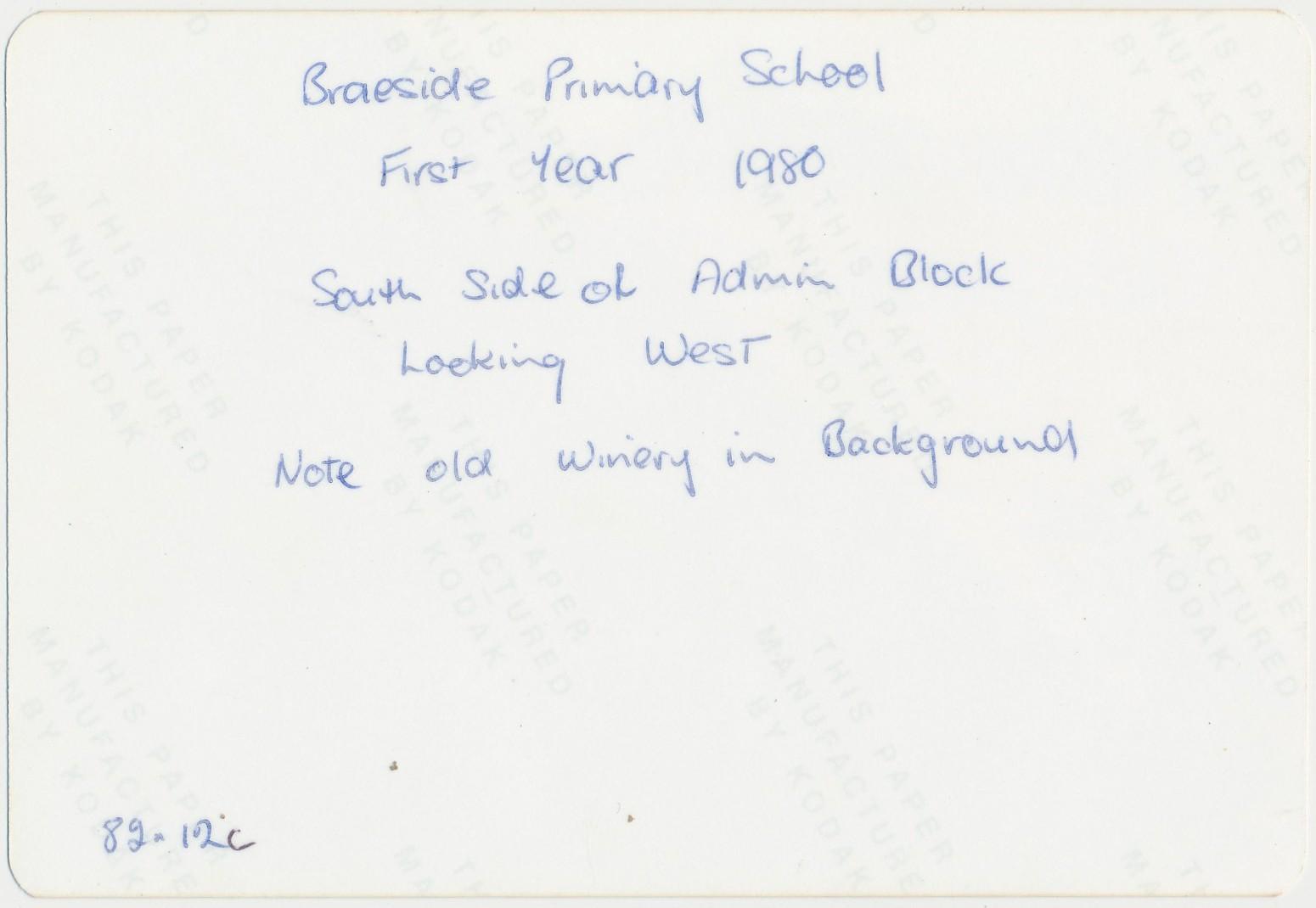 Back of photograph of Braeside School