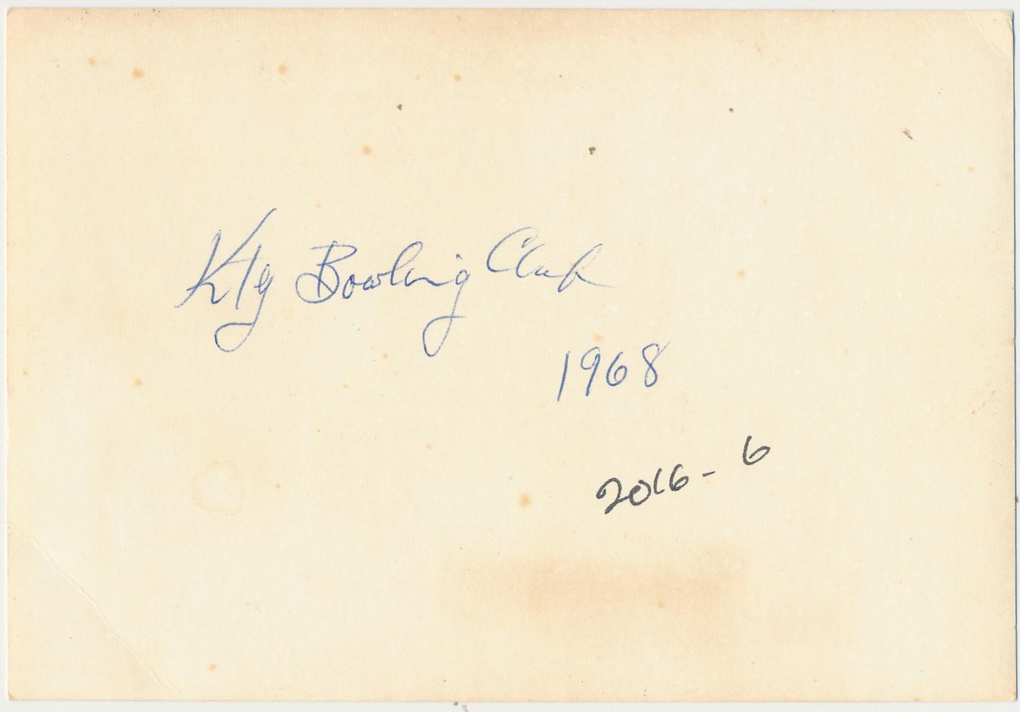 Back of photograph of aerial view of Katanning Bowling Club Greens