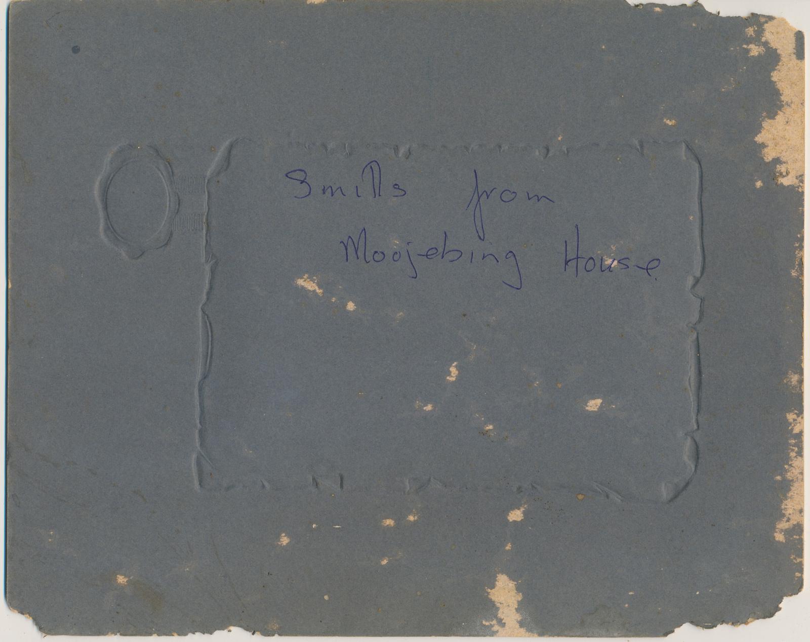 Back of photograph of Smiths from Moojebing House