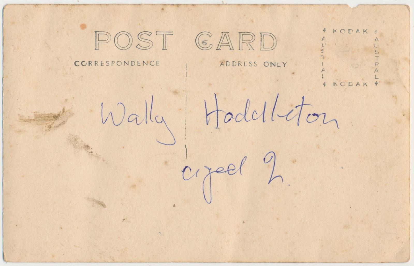 Back of postcard of Walter William Haddleton