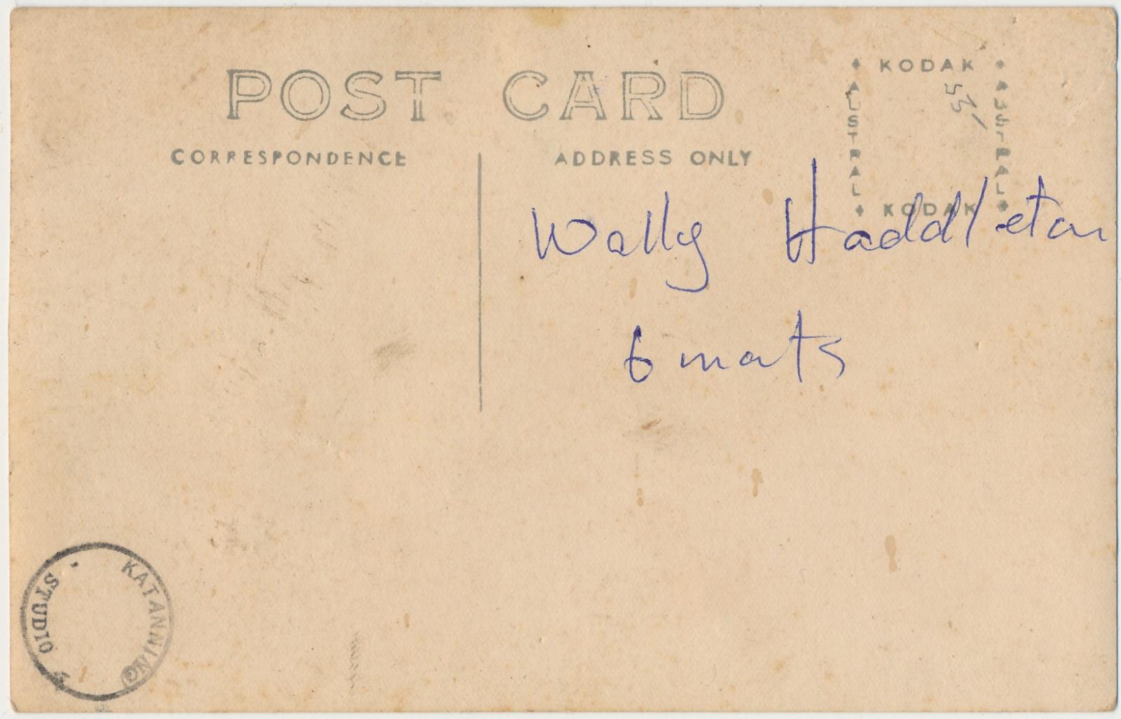 Back of postcard of Walter William Haddleton