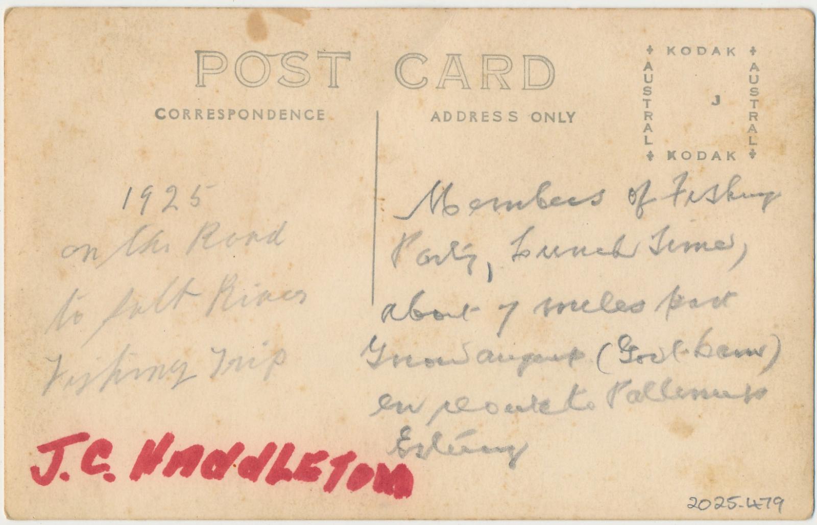 Back of postcard of Fishing Trip