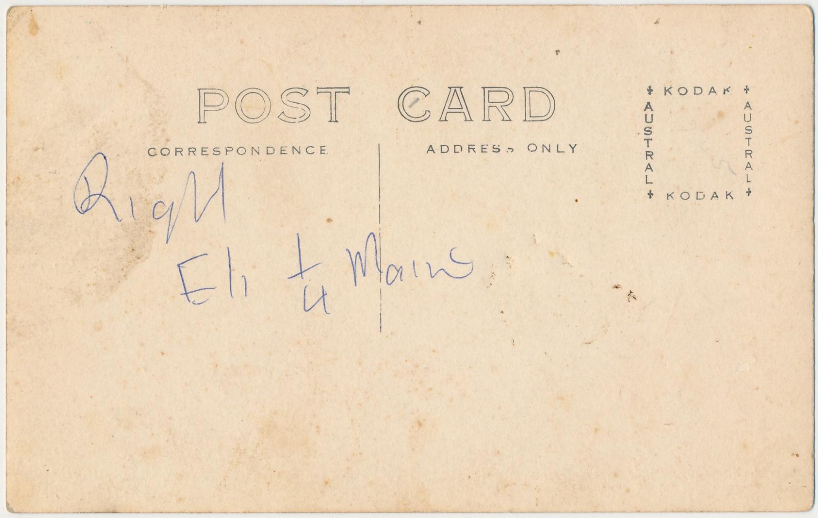 Back of postcard of Eli Elijah Quartermaine