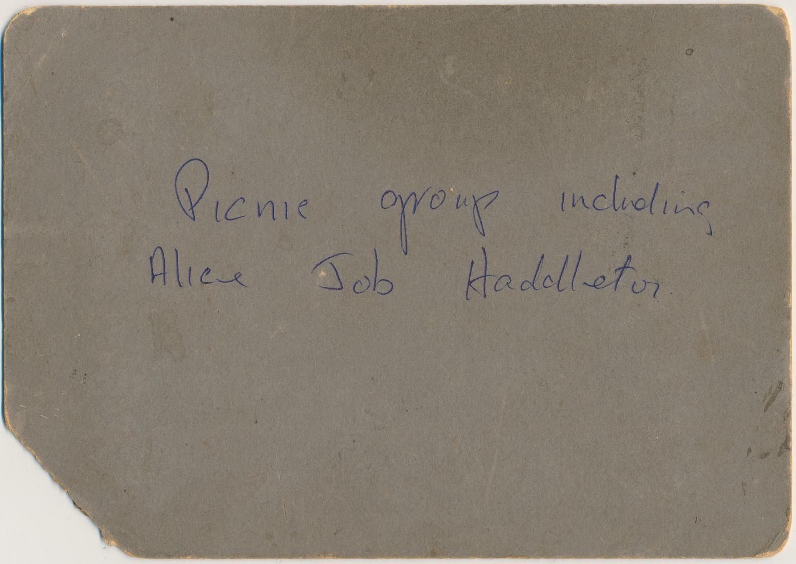 Back of photograph of Family Picnic