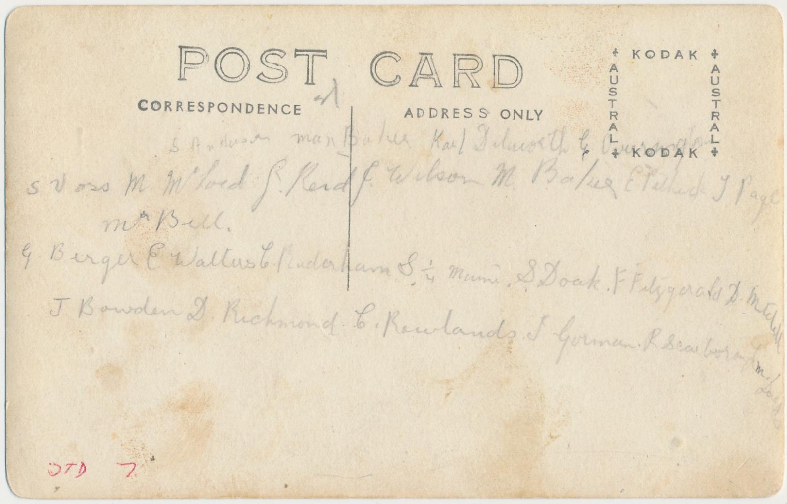 Back of postcard of STD 7 Class Katanning State School