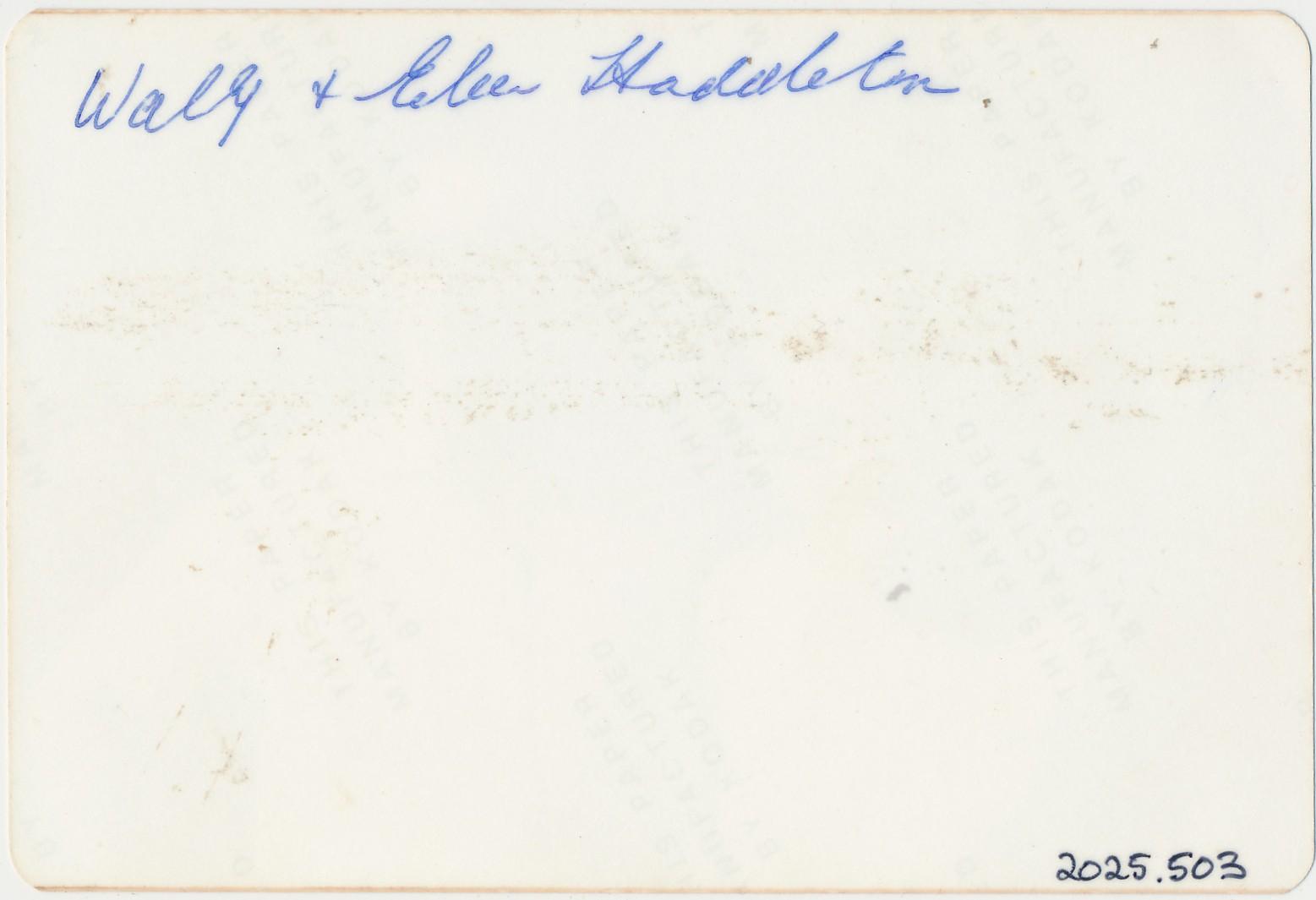 Back of photograph of Eileen & Wally Haddleton