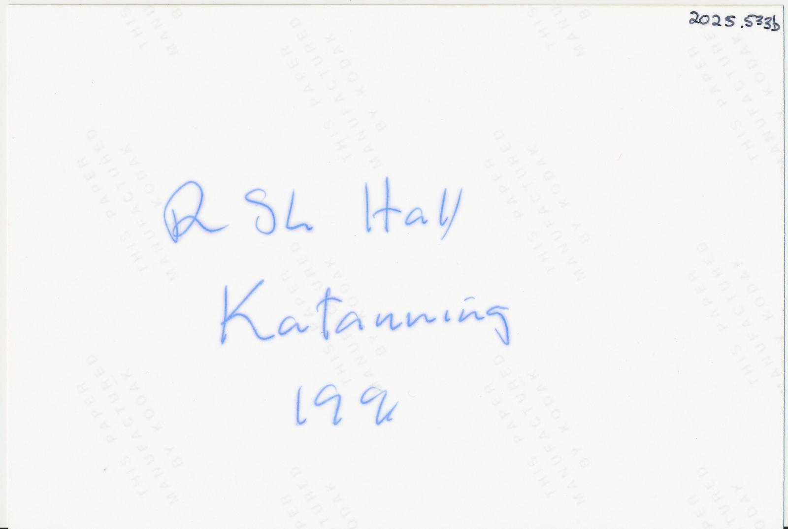 Back of photograph of Returned Services League Hall