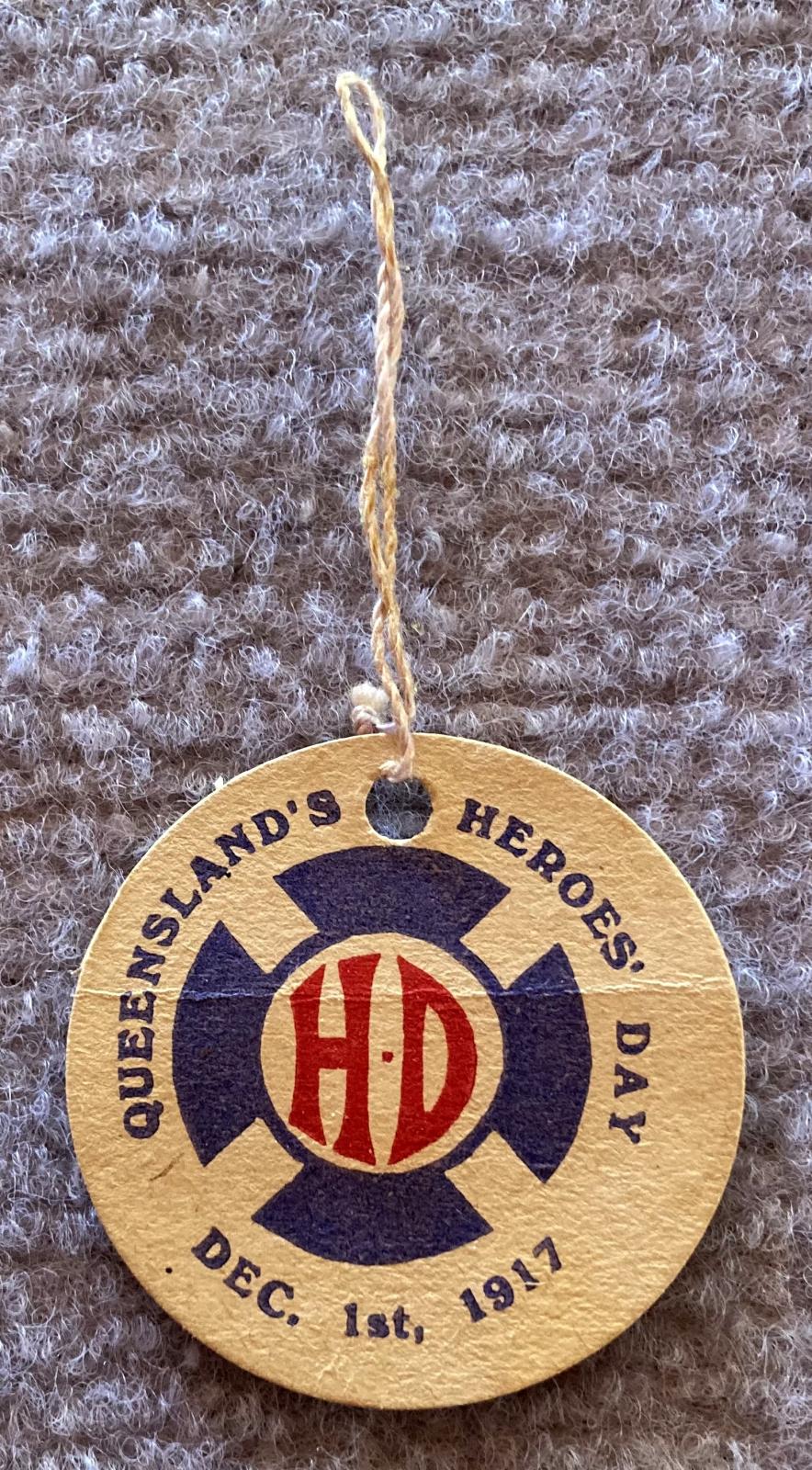 WWI fundraising tag - Queensland's Heroes' Day 1917