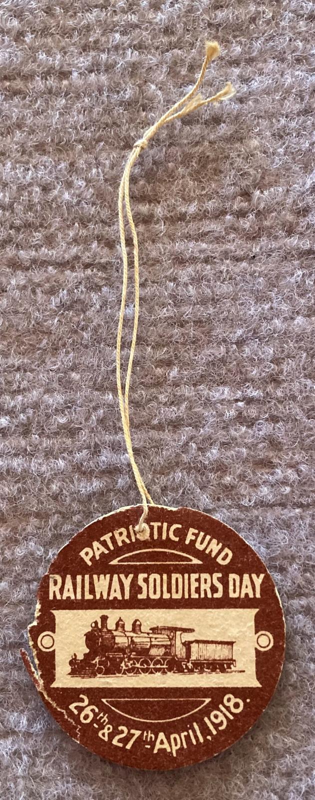 WWI fundraising tag - Railway Soldiers Day Patriotic Fund 1918