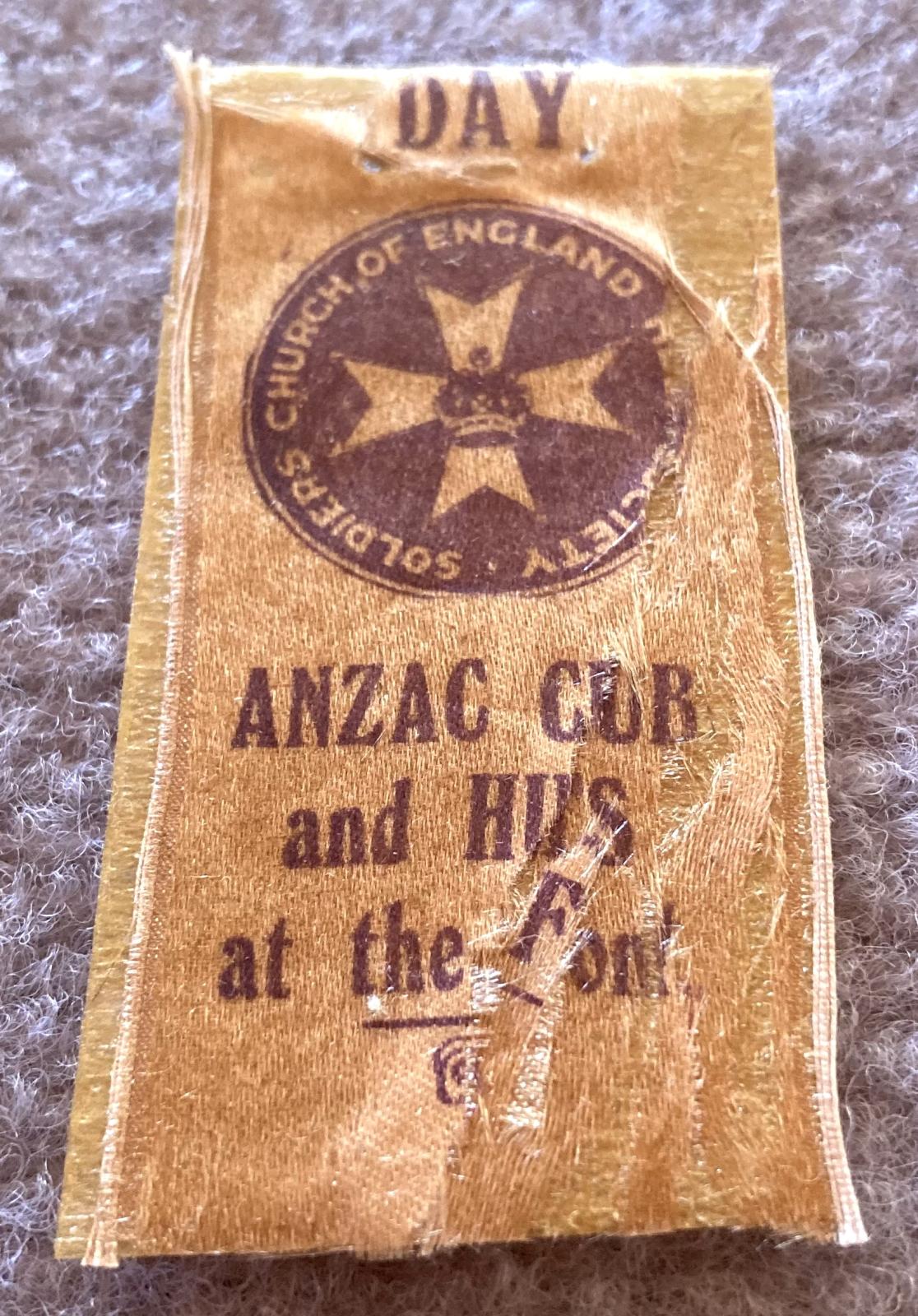 Angled view of WWI fundraising ribbon - Lavender Day, ANZAC Club and Huts