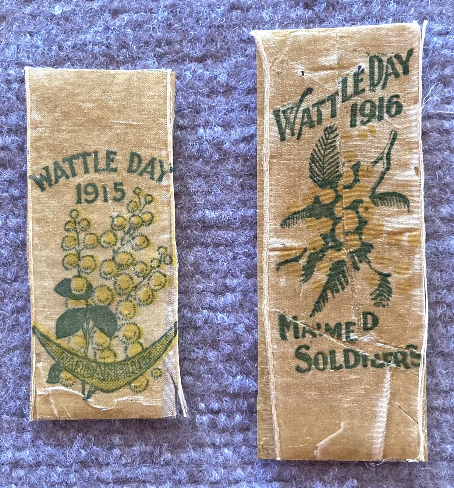 Wattle Day fundraising ribbons - 1915 and 1916