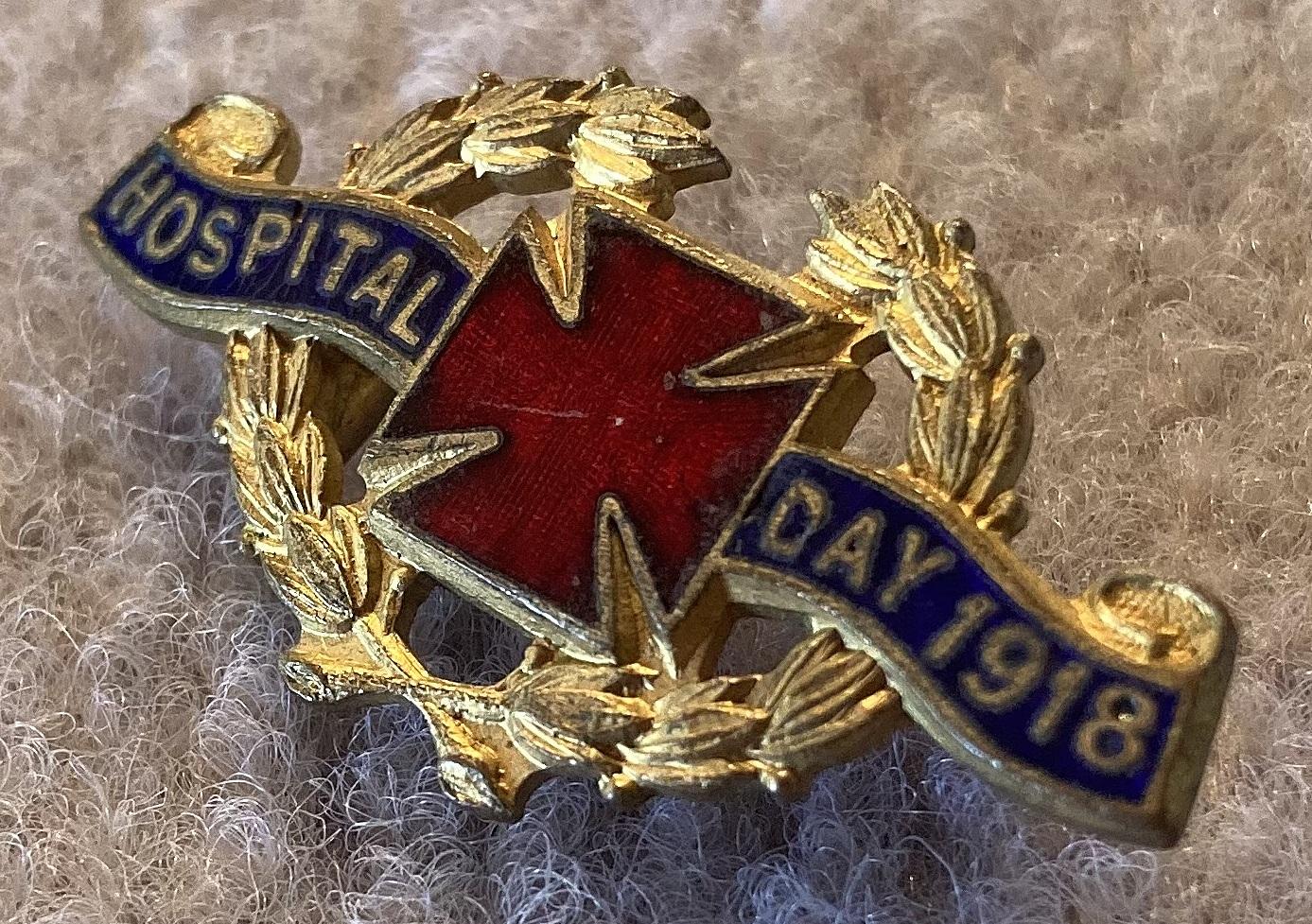 Other oblique view of 'Hospital Day 1918' metal and enamel fundraising brooch 