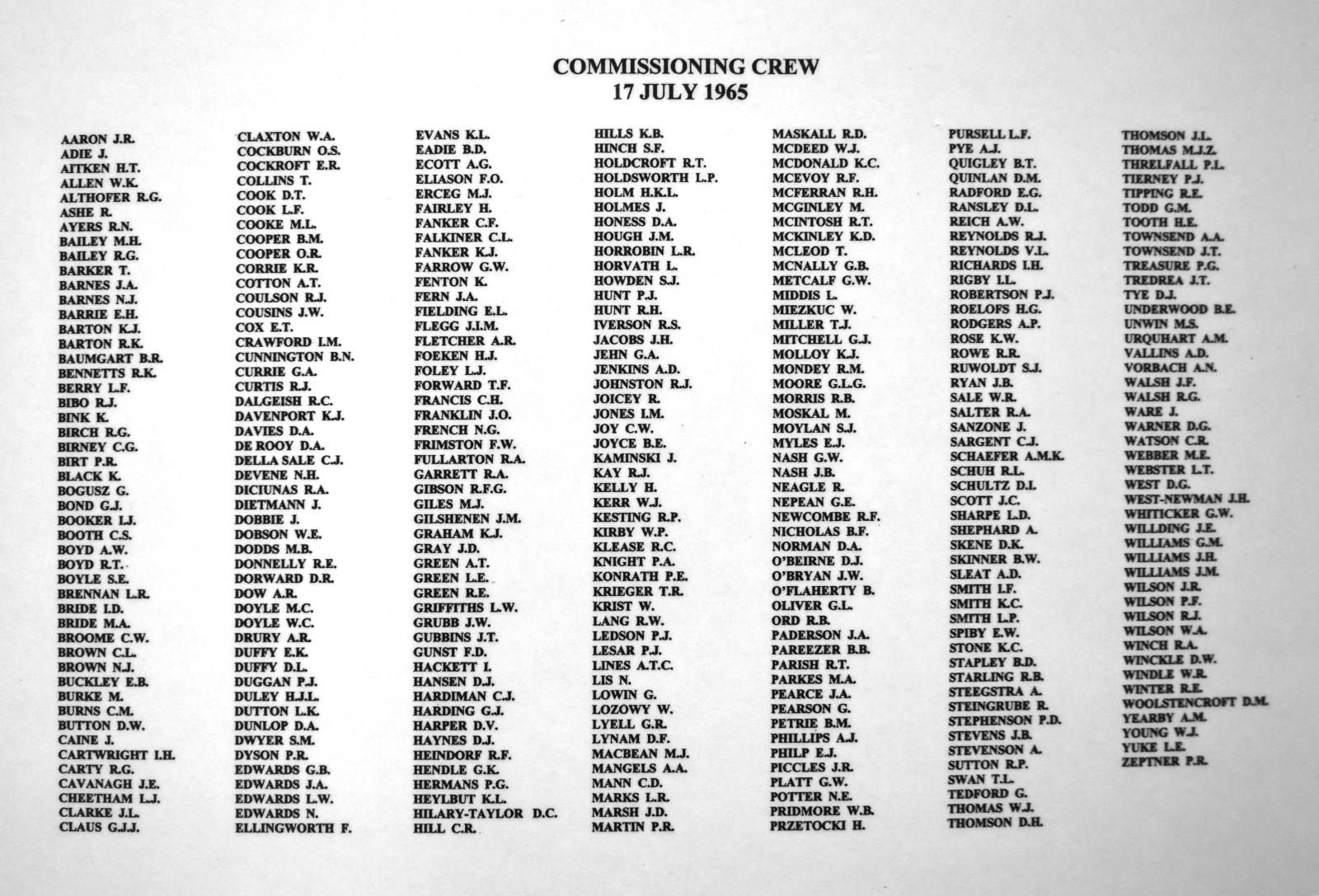 HMAS Perth II Commissioning Crew List