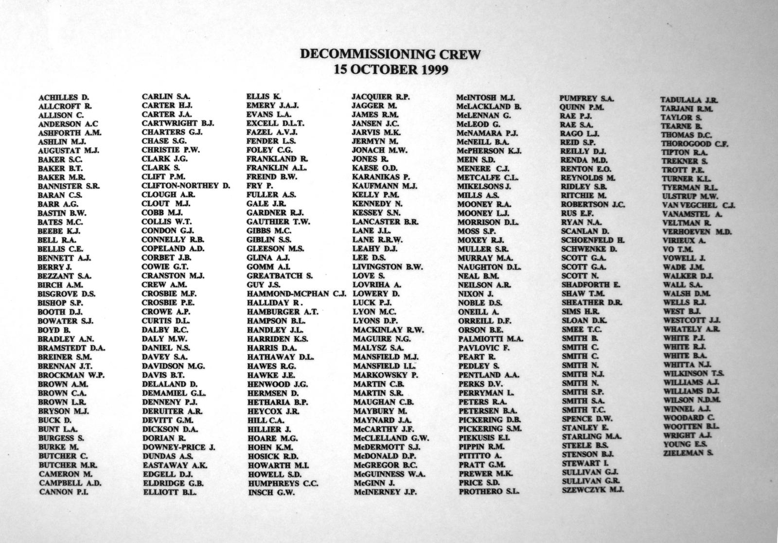 HMAS Perth II Decommissioning Crew List