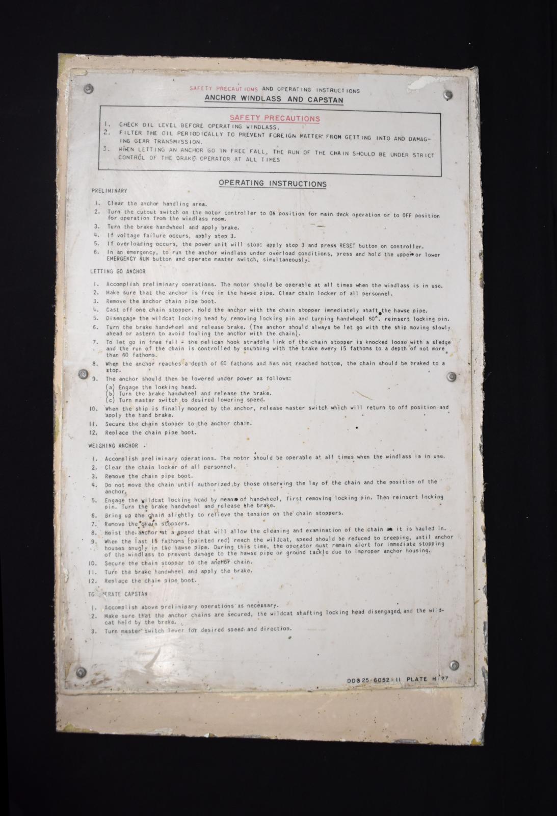 HMAS Perth II Anchor Windlass and Capstan Sign