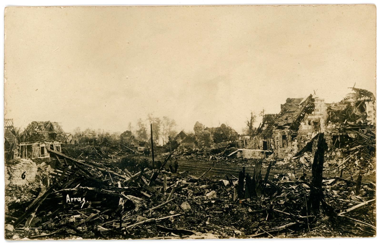 Photo postcard showing bombing ruins in Arras FRANCE.