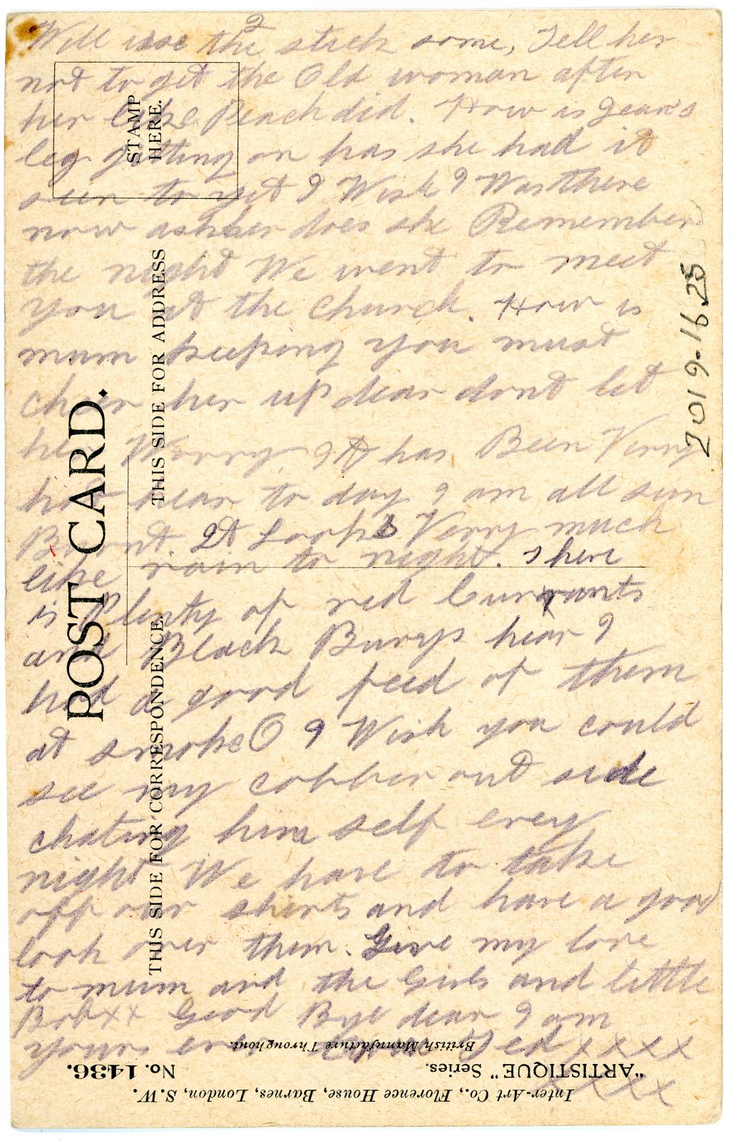 First World War Postcard sent by Pte. Edward Charles MOUCHEMORE 6351