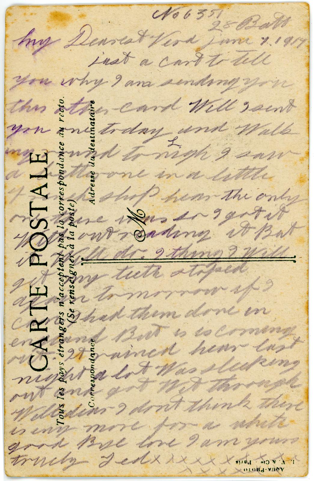 First World War Postcard sent from Pte. Edward Charles MOUCHEMORE 6351