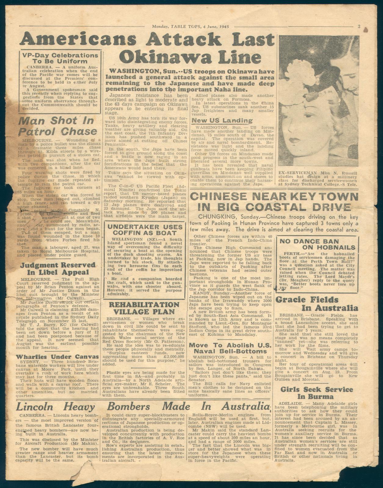 Table Tops’ No. 1, Monday 4 June 1945 Newspaper Page 3
