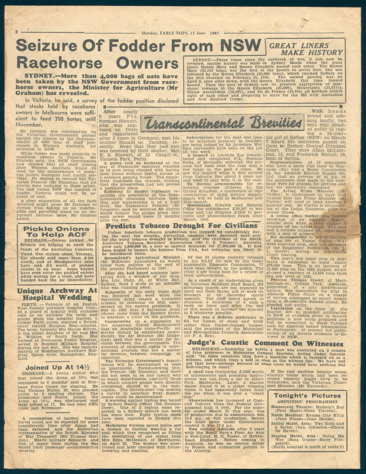 ‘Table Tops’ No. 8, Monday 11 June 1945 Newspaper Page 2