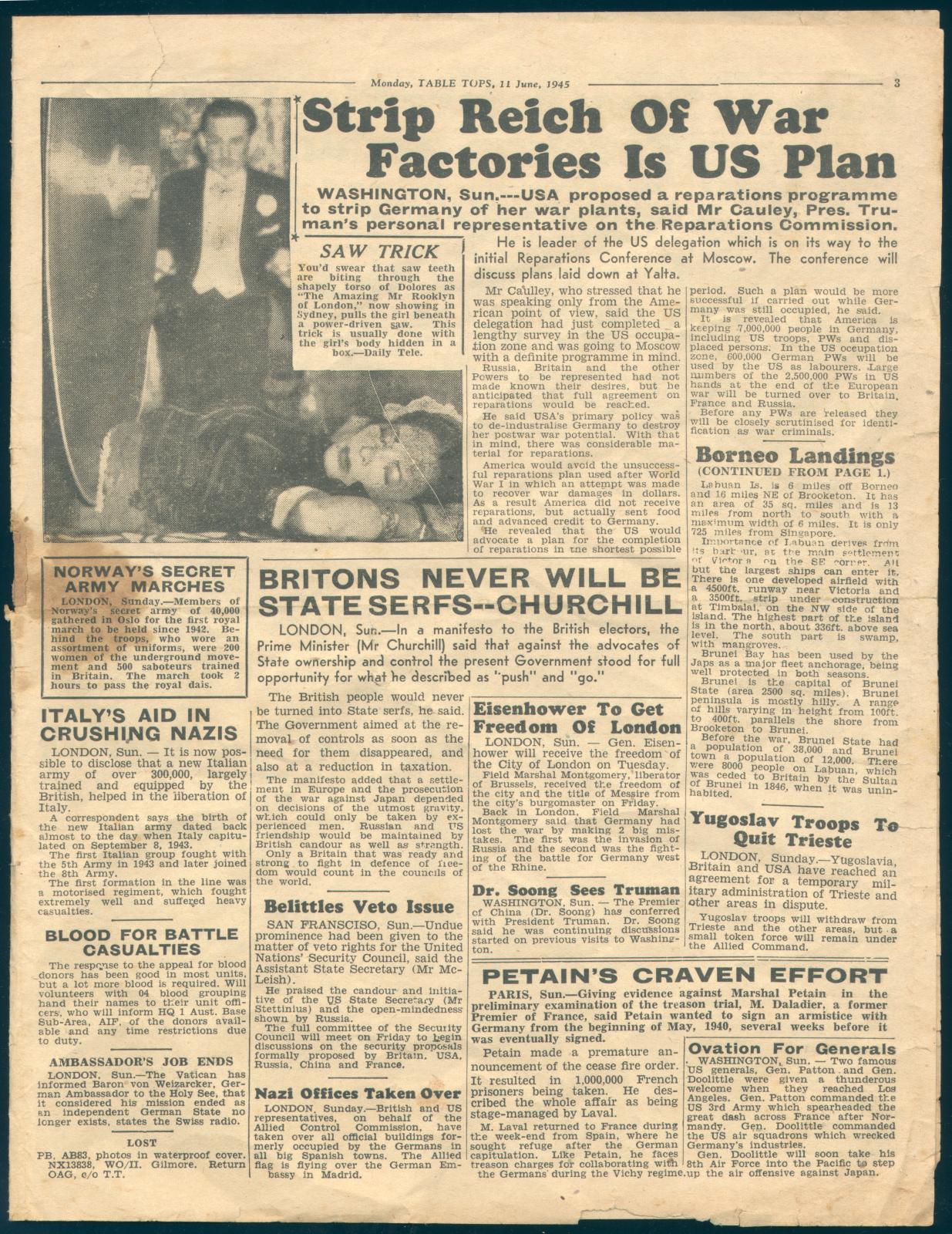 ‘Table Tops’ No. 8, Monday 11 June 1945 Newspaper Page 3