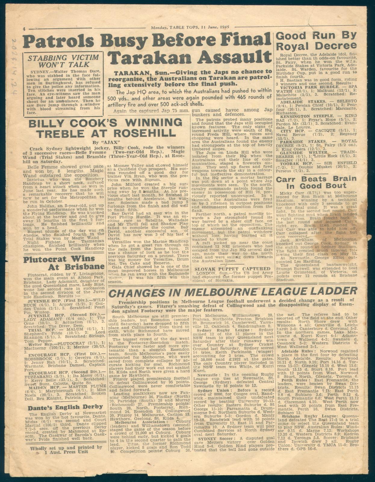 ‘Table Tops’ No. 8, Monday 11 June 1945 Newspaper Page 4