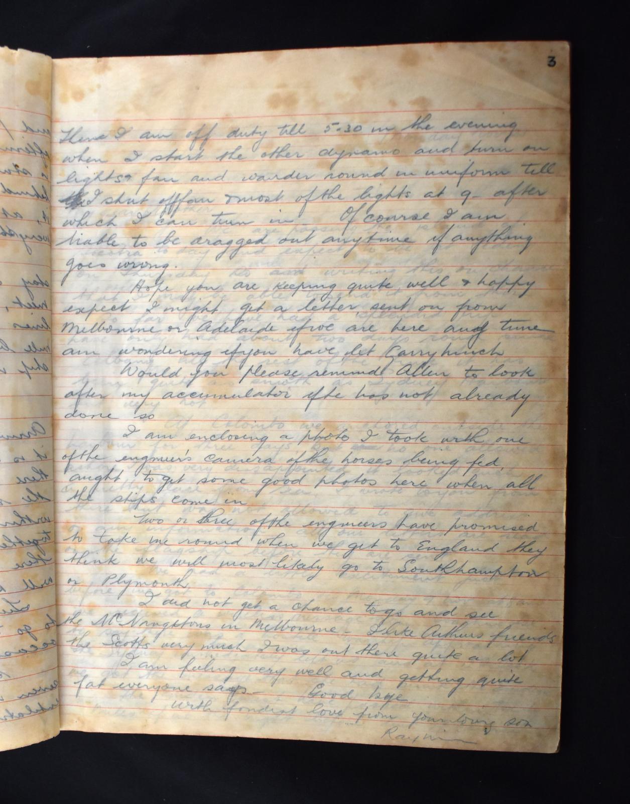 Diary of Personal Letters Written by Raymond WARBURTON - Page 3