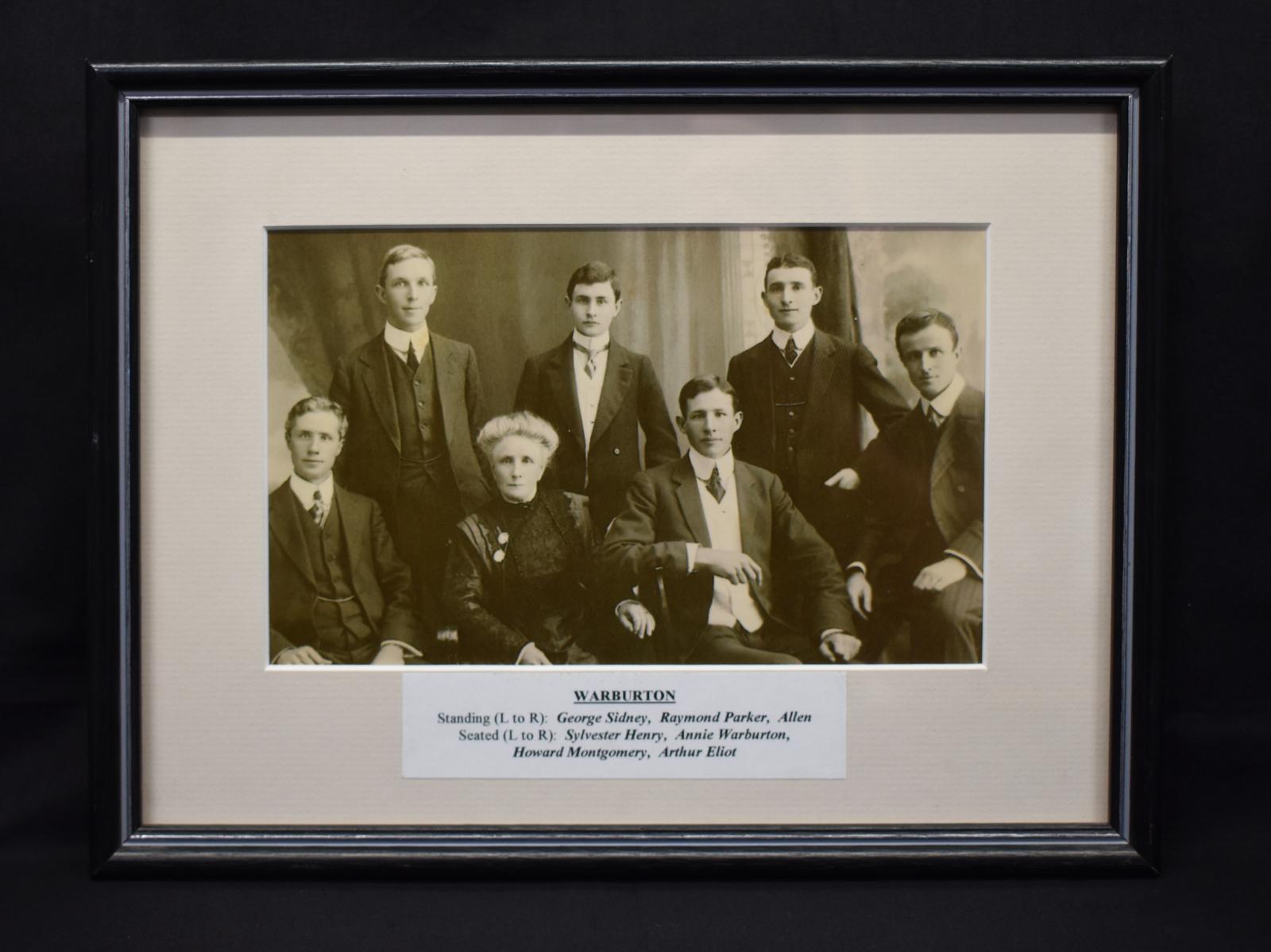Framed B&W photograph of the WARBURTON family