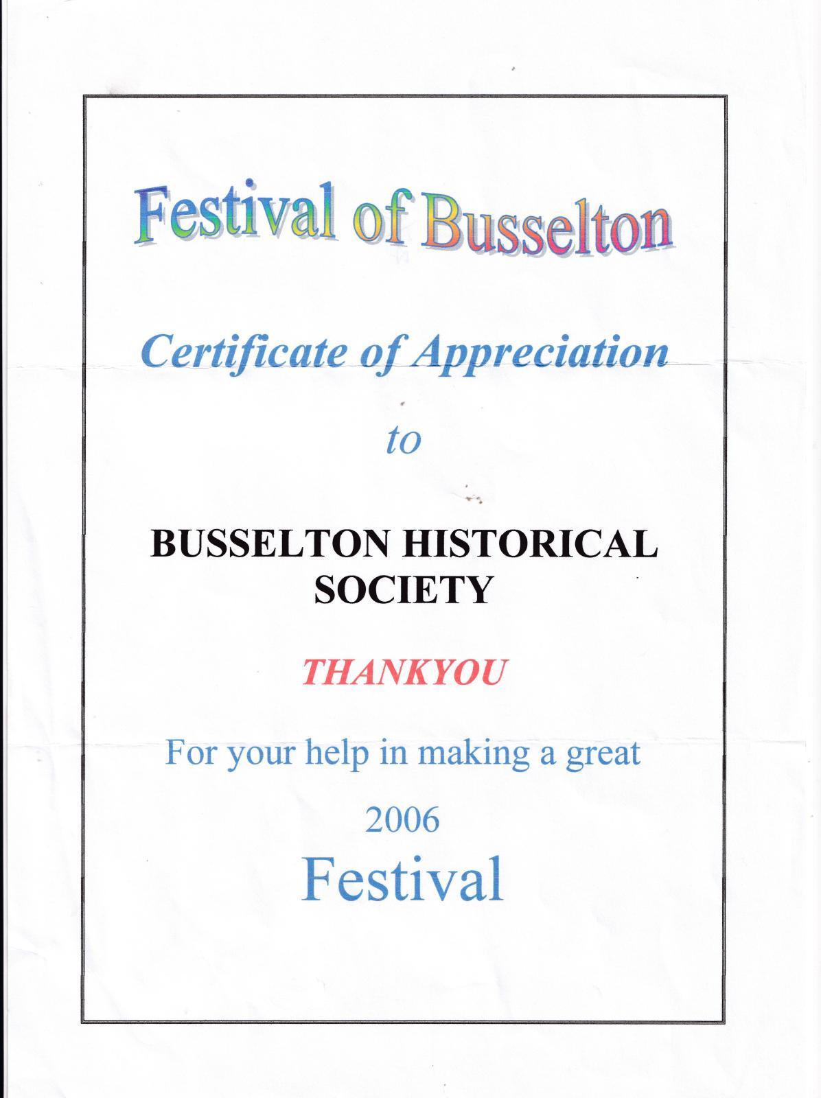 Certificate of Appreciation 2006