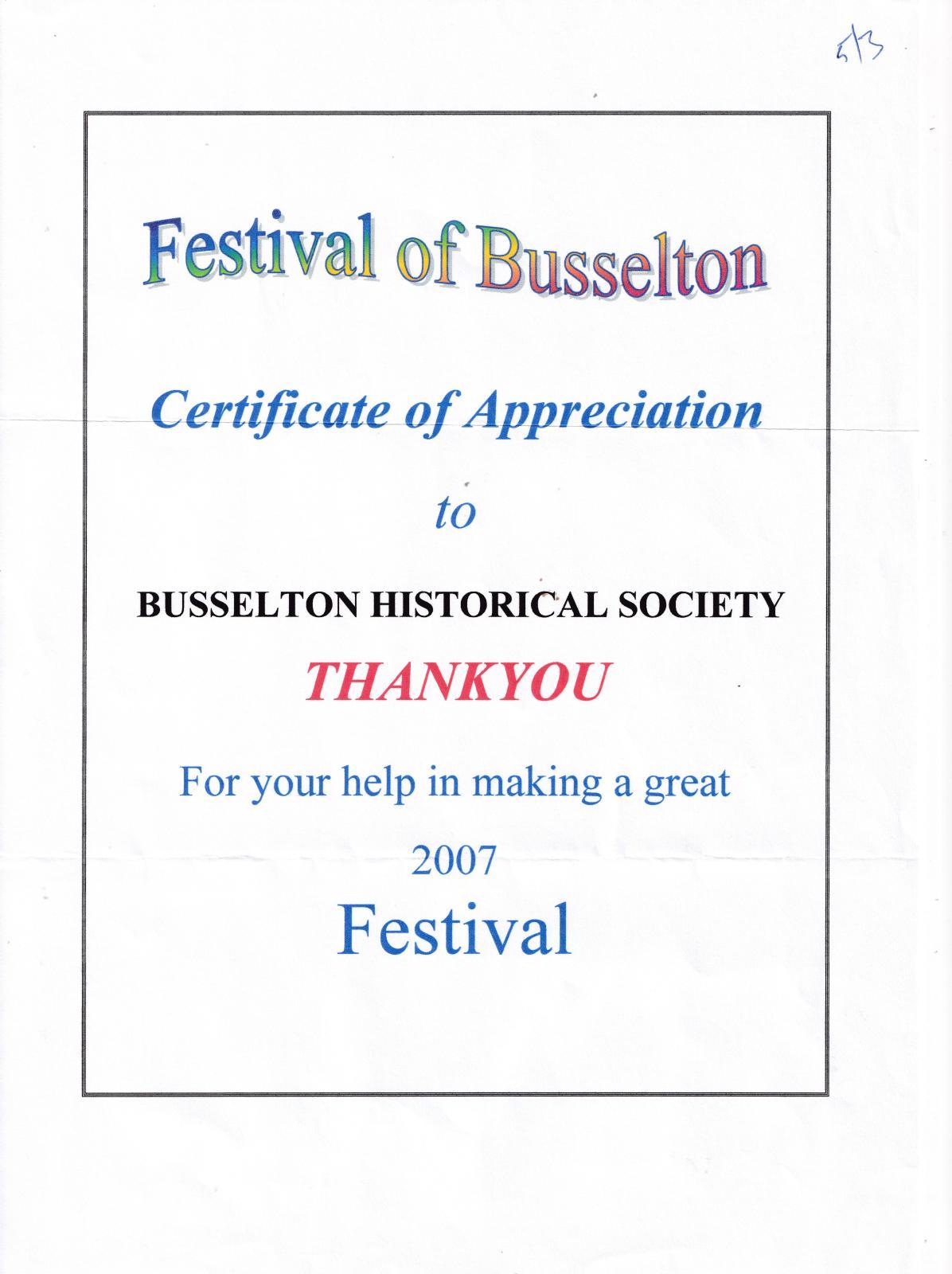 Certificate of Appreciation 2007