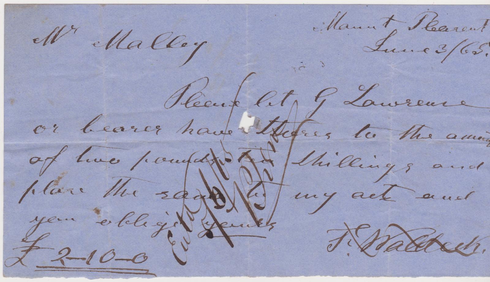 Promissory note from F Waldeck