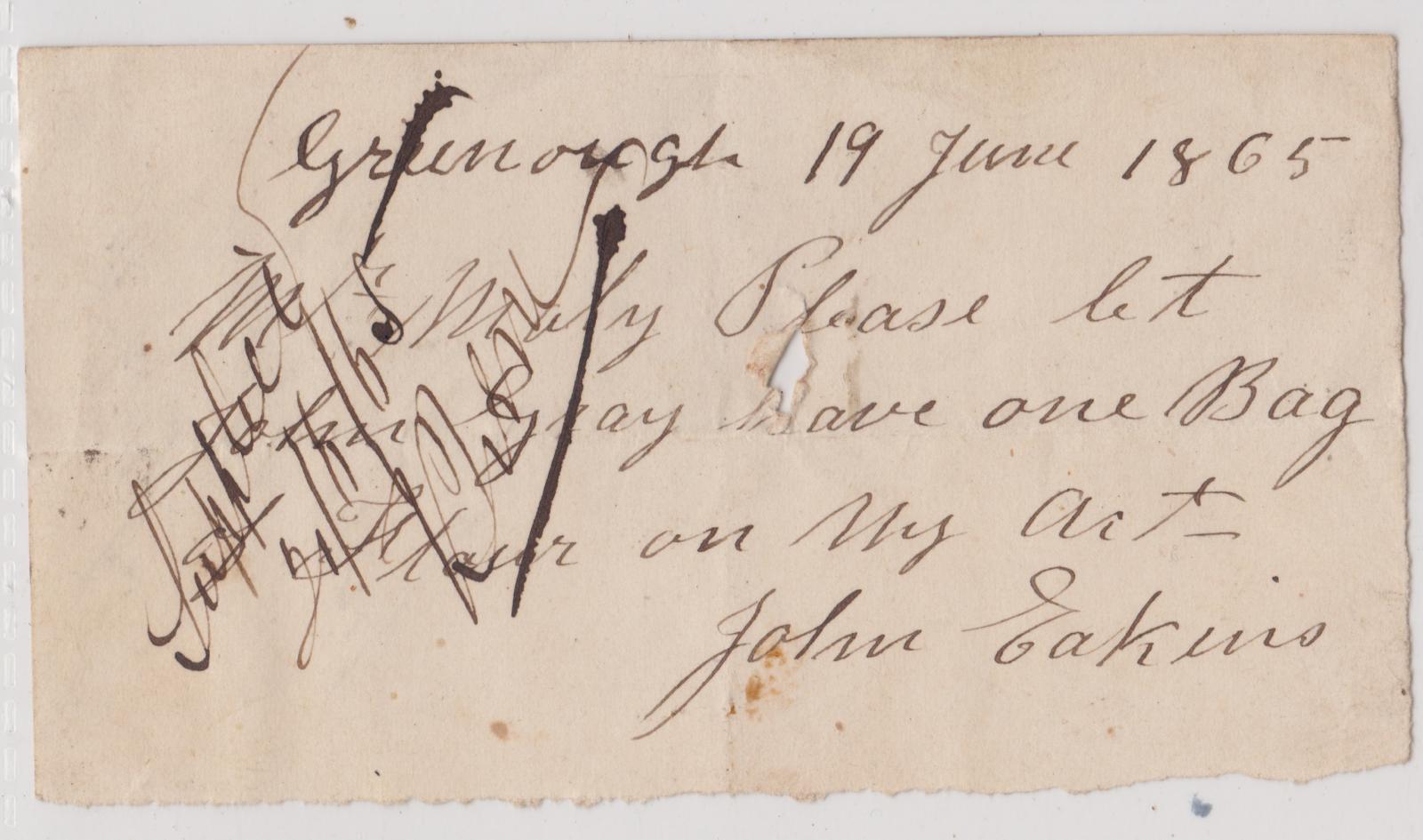 Order for flour for John Gray from John Eakins