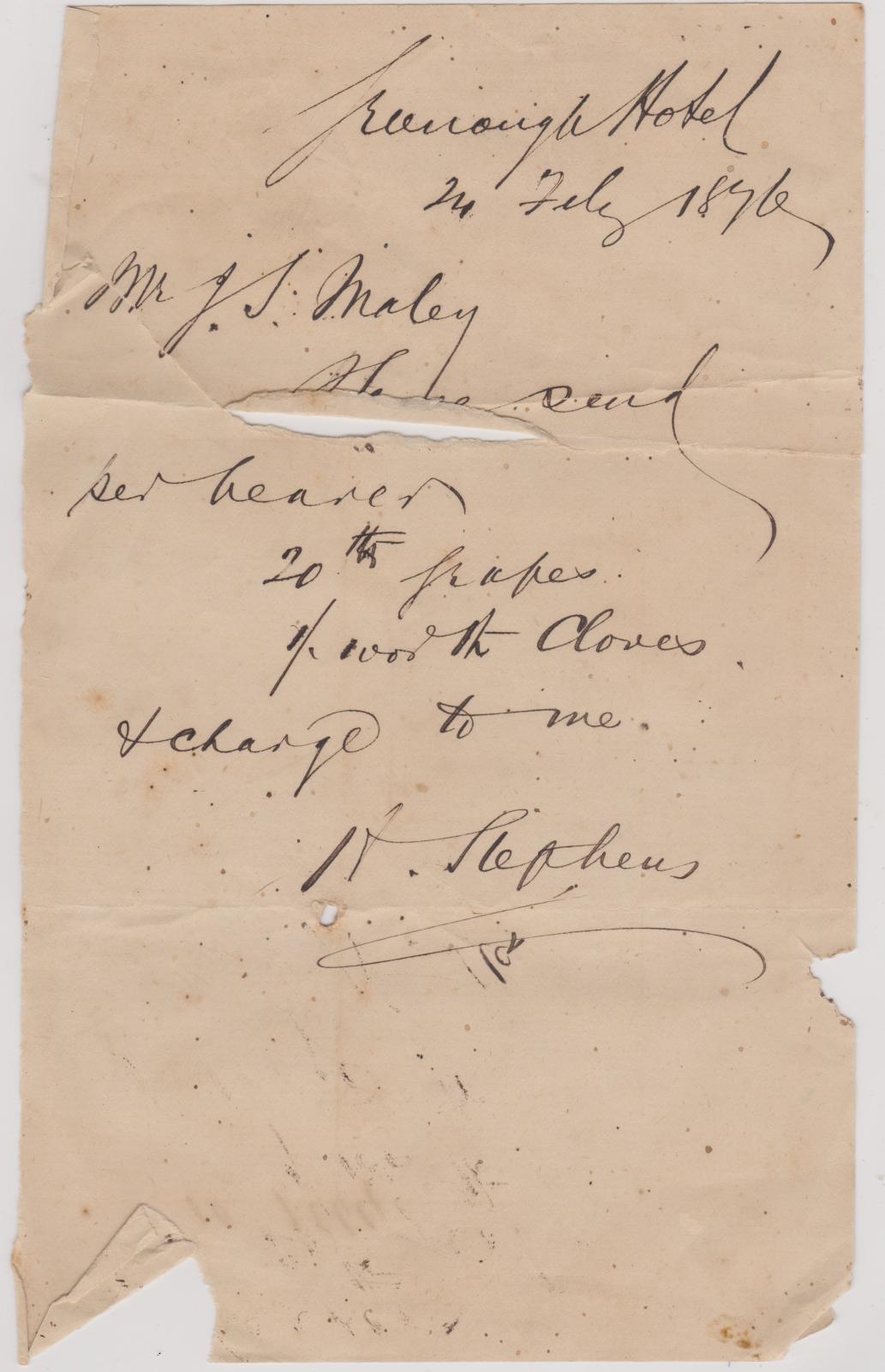 Store order from H. Stephens