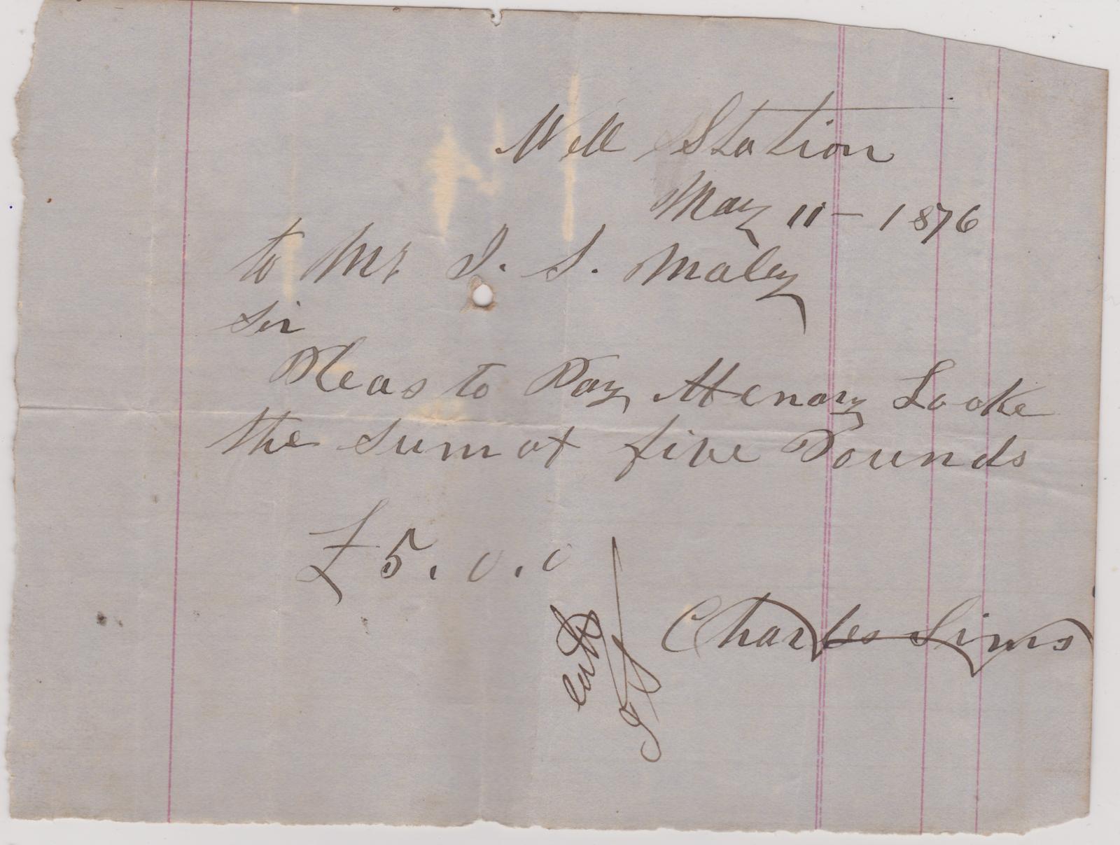 Promissory note from Charles Sims