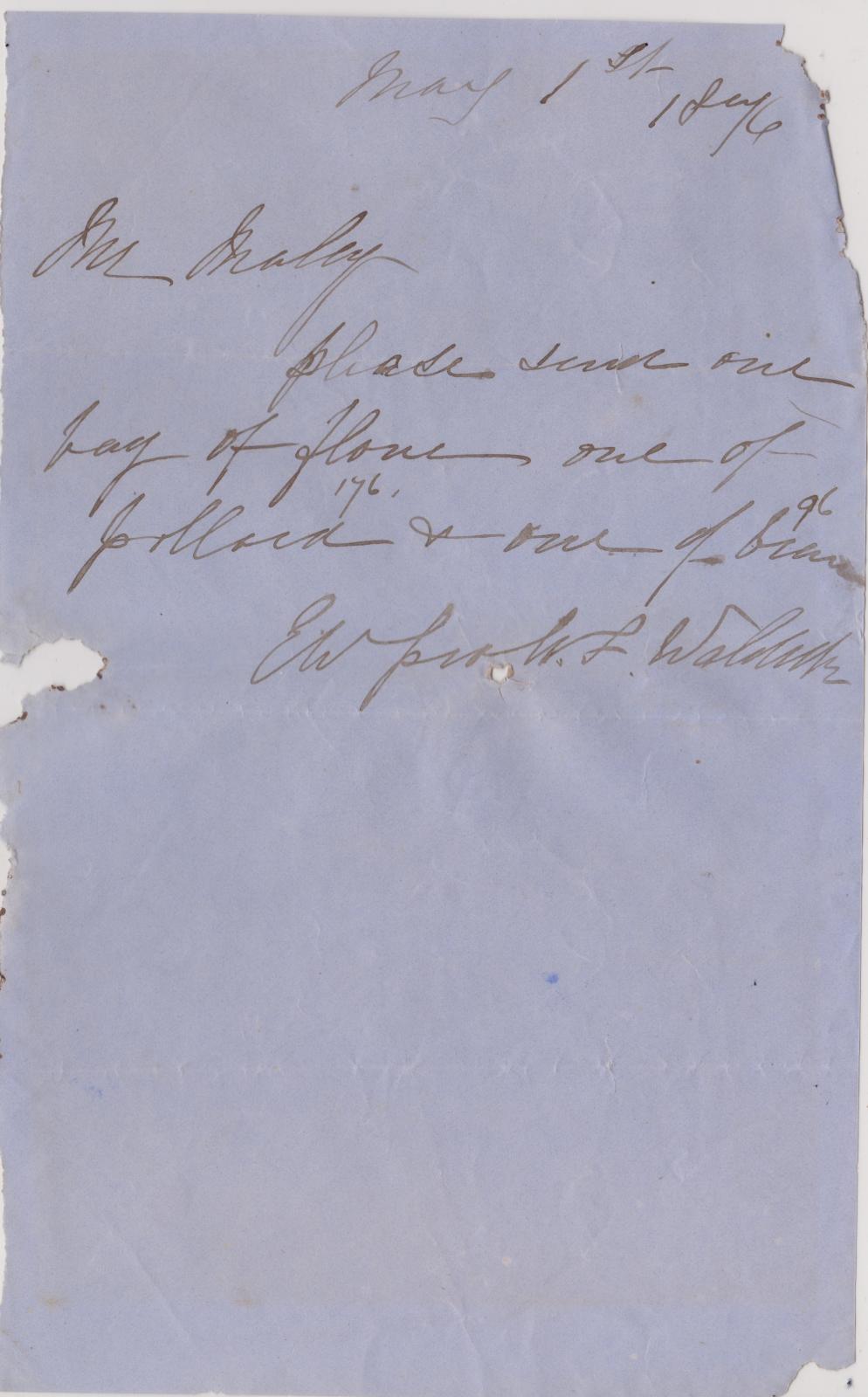 Order for flour for W.F. Waldeck