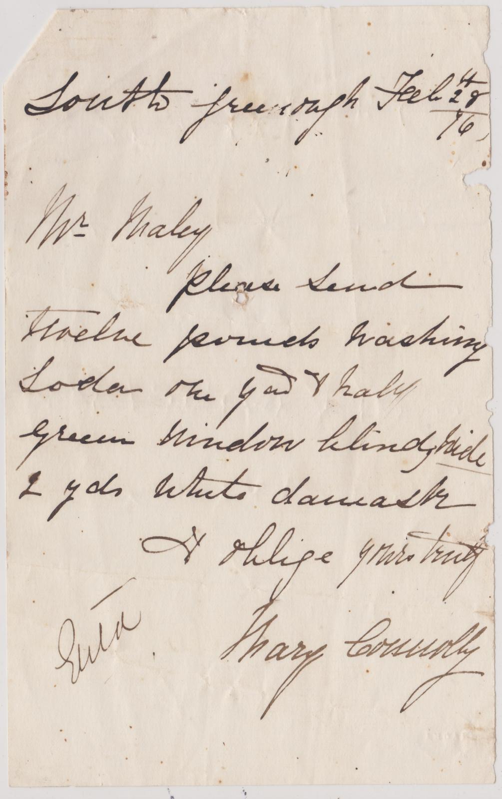 Store order from Mary Connolly