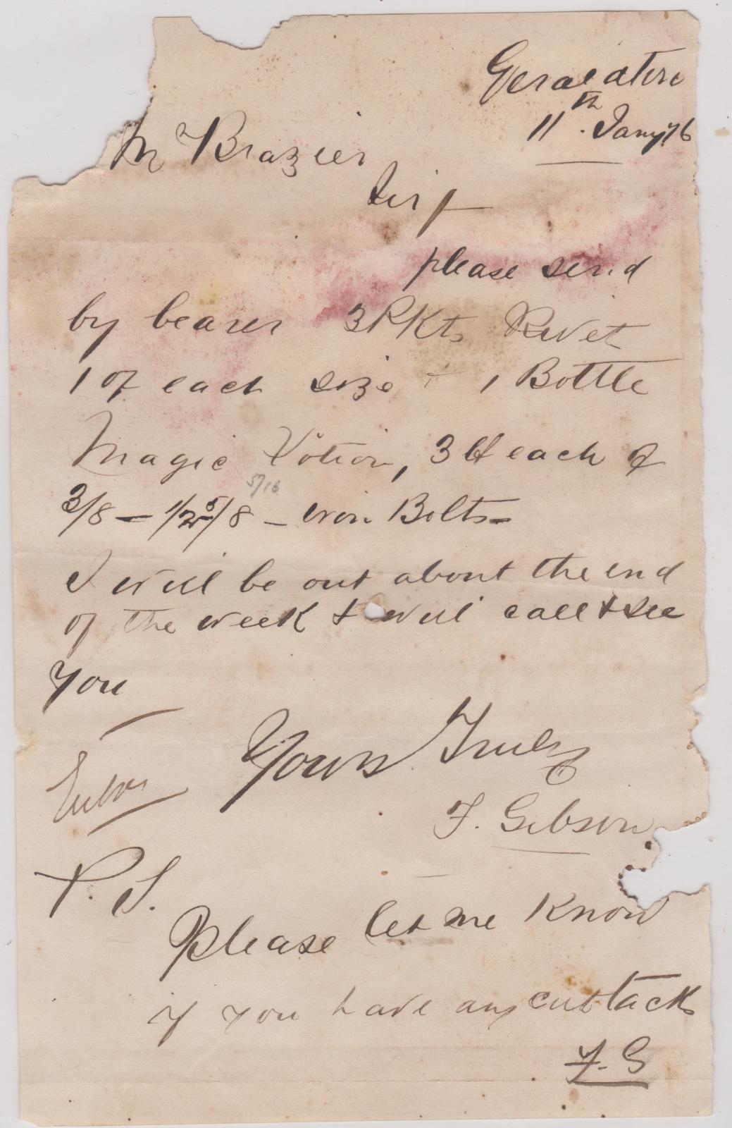 Store order from F. Gibson