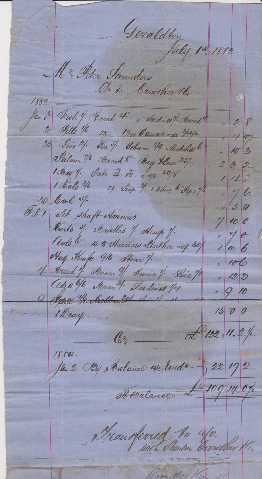 Peter Saunders account with Crowther & Co