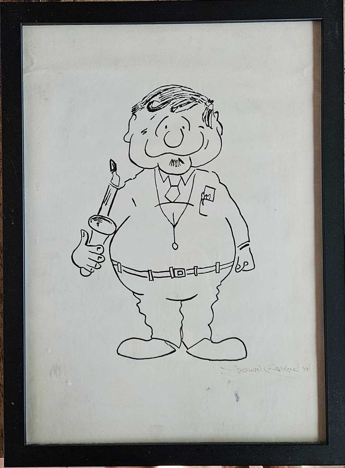 Framed caricature of Peter Clinch