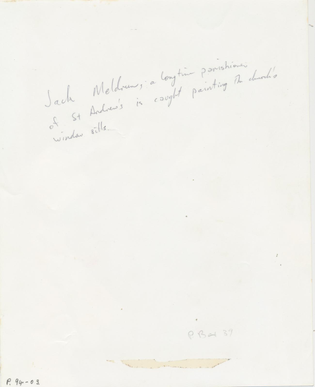 Back of photograph of Jack Meldrum