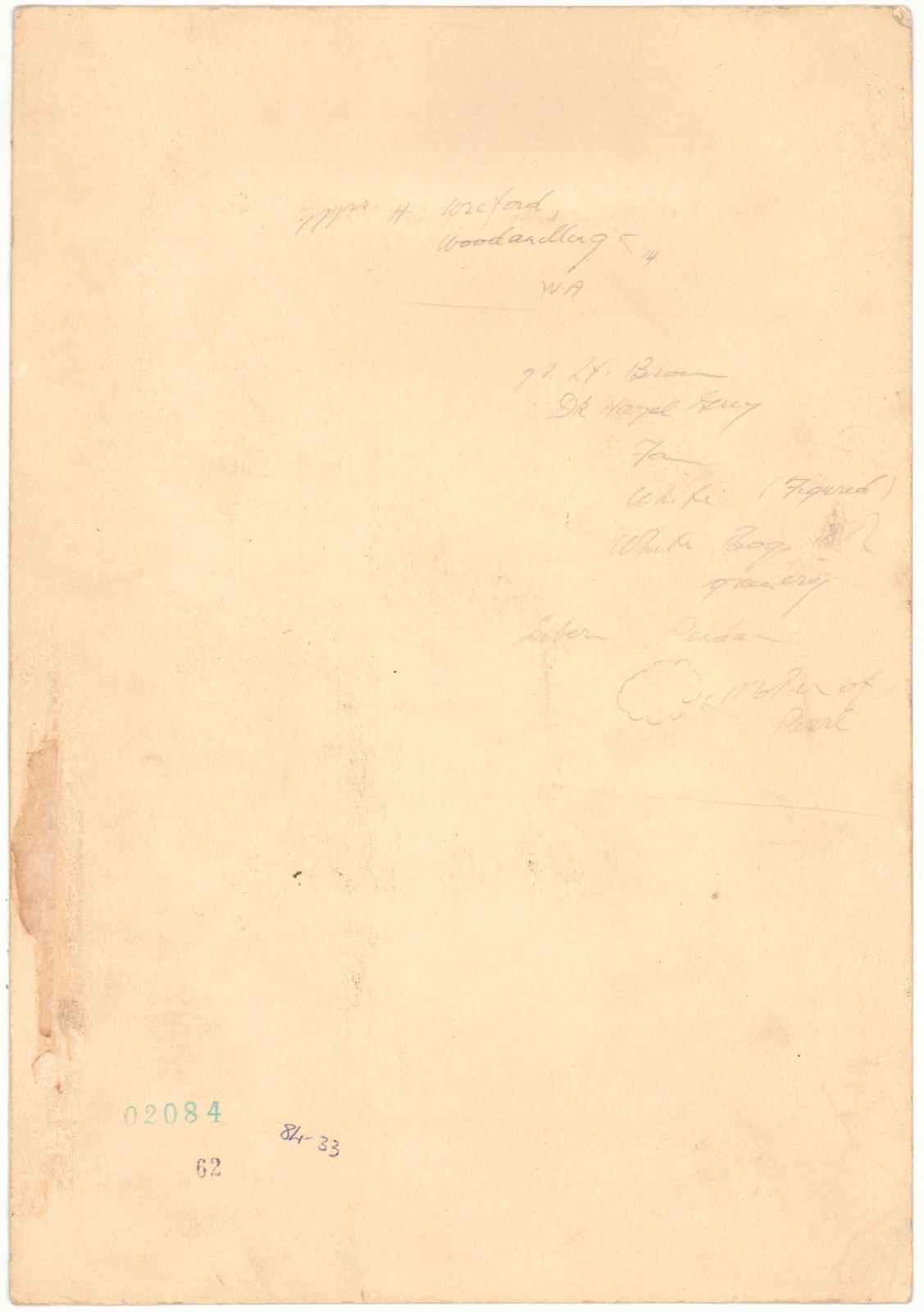 Back of photograph of Les and Evelyn Cheetham Wedding