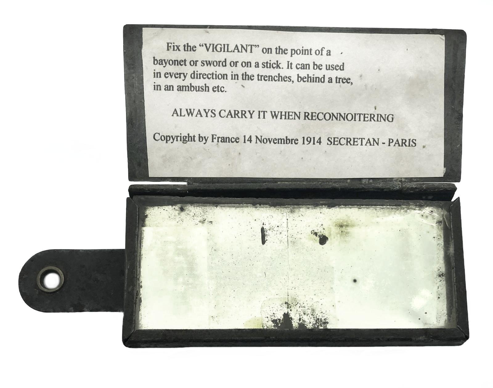 'Vigilant' hinged trench mirror with transcribed writing