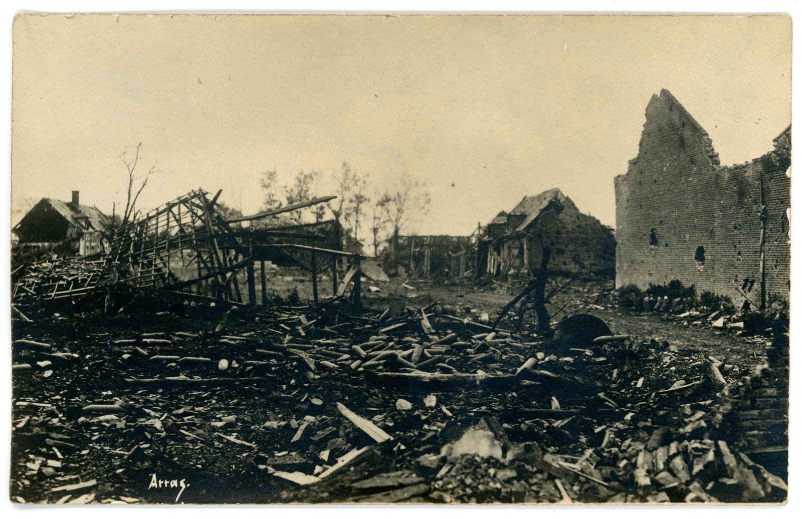 Building bombing ruins in town of Arras, France.